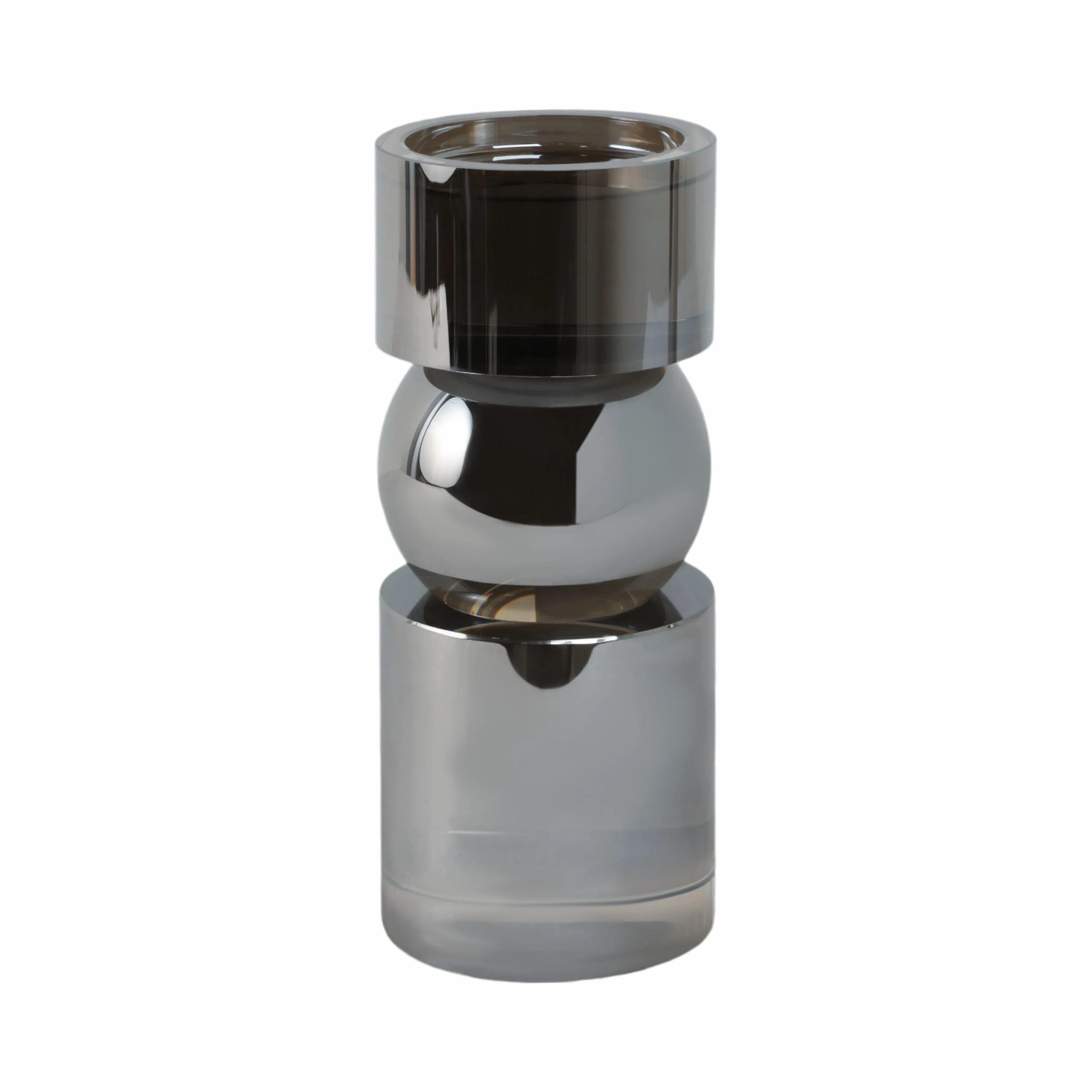 GLASS 6"H PILLAR CANDLE HOLDER, SMOKE