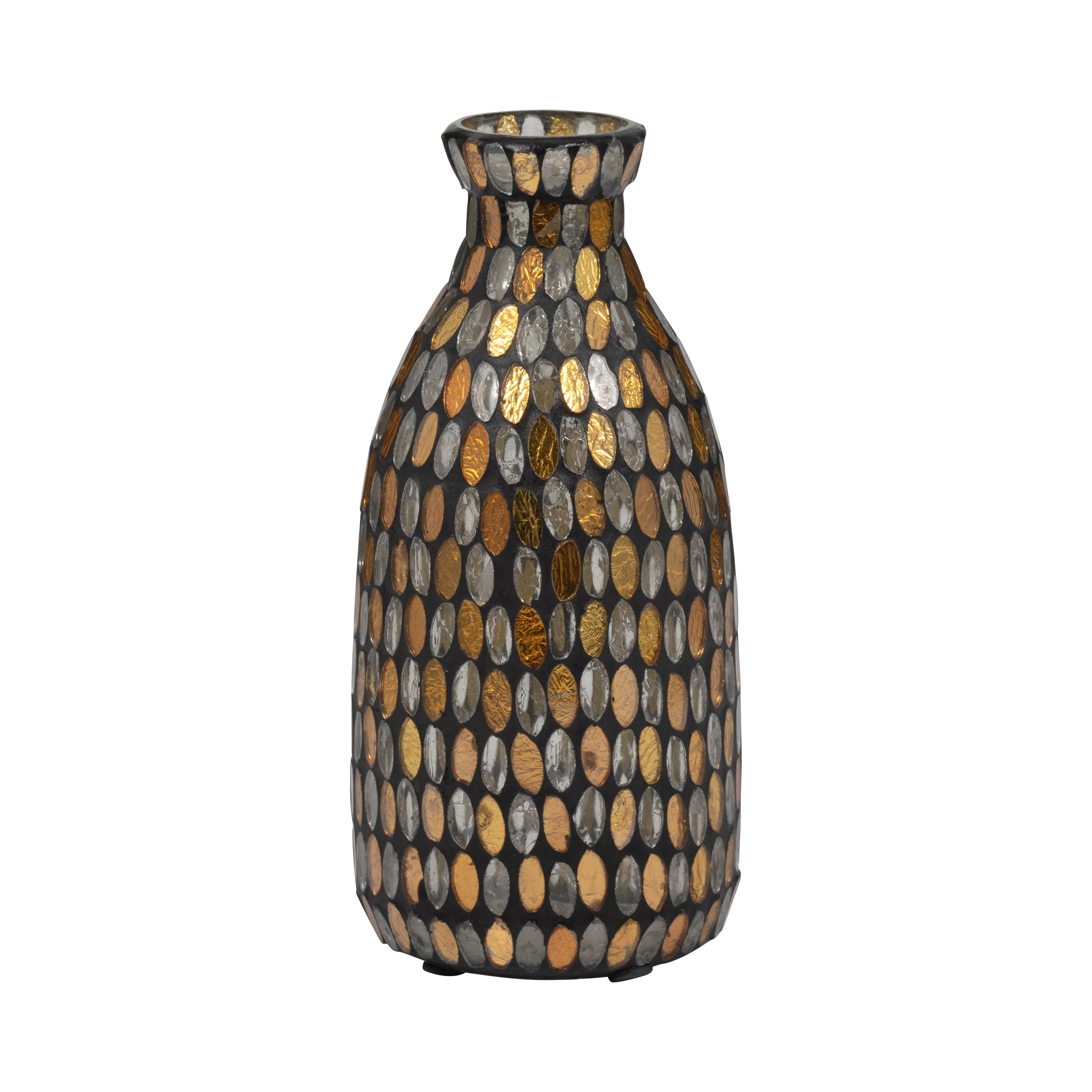 GLASS, 9"H MOSAIC VASE, COPPER