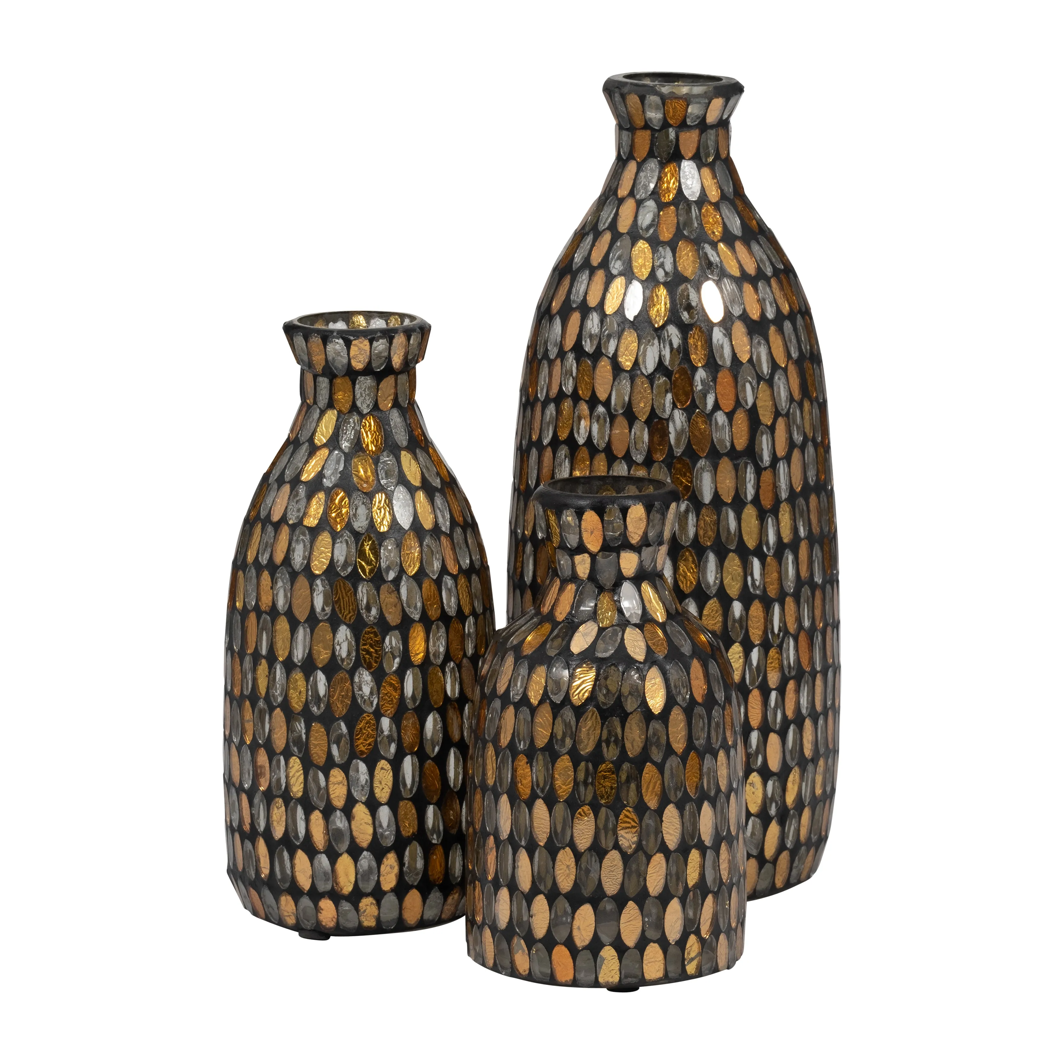 GLASS, 9"H MOSAIC VASE, COPPER