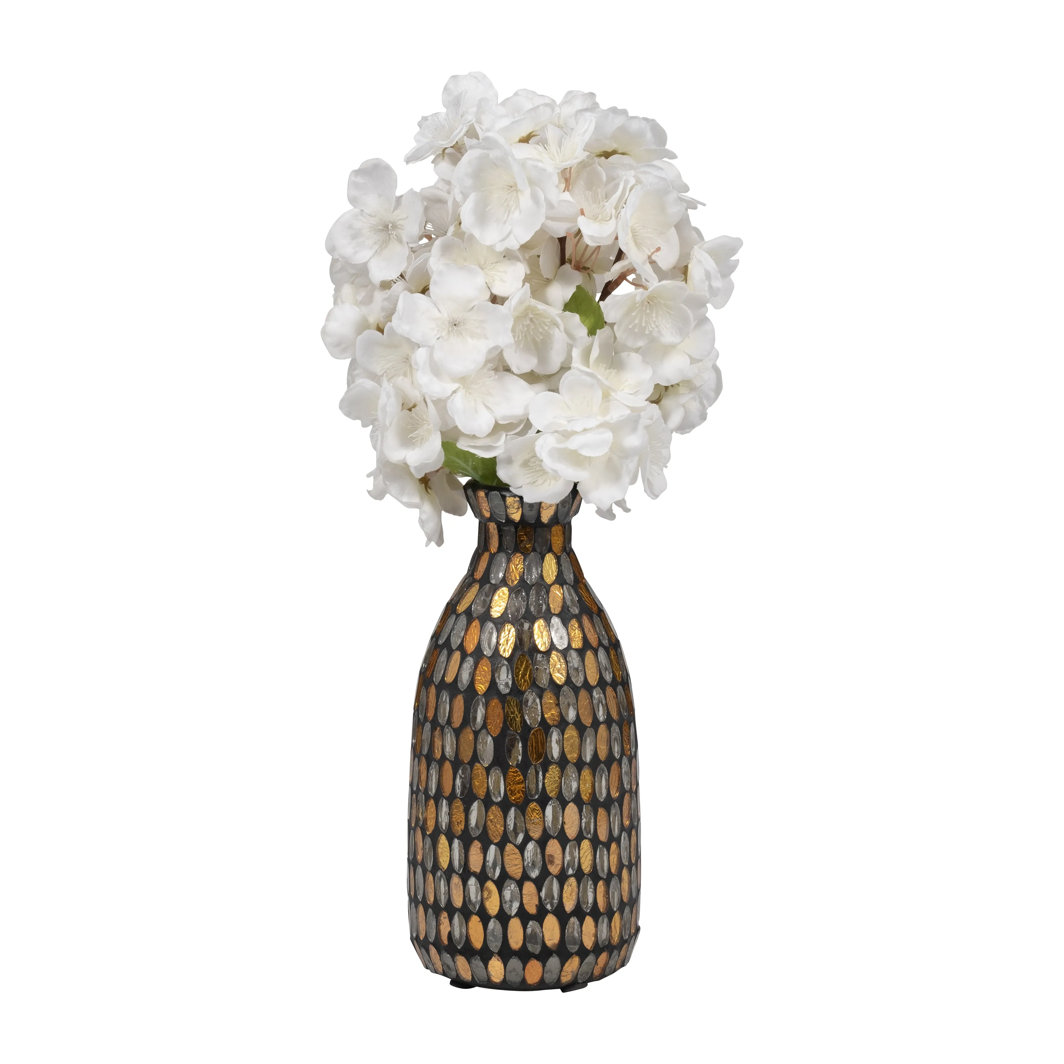 GLASS, 9"H MOSAIC VASE, COPPER