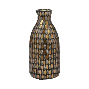 GLASS, 9"H MOSAIC VASE, COPPER