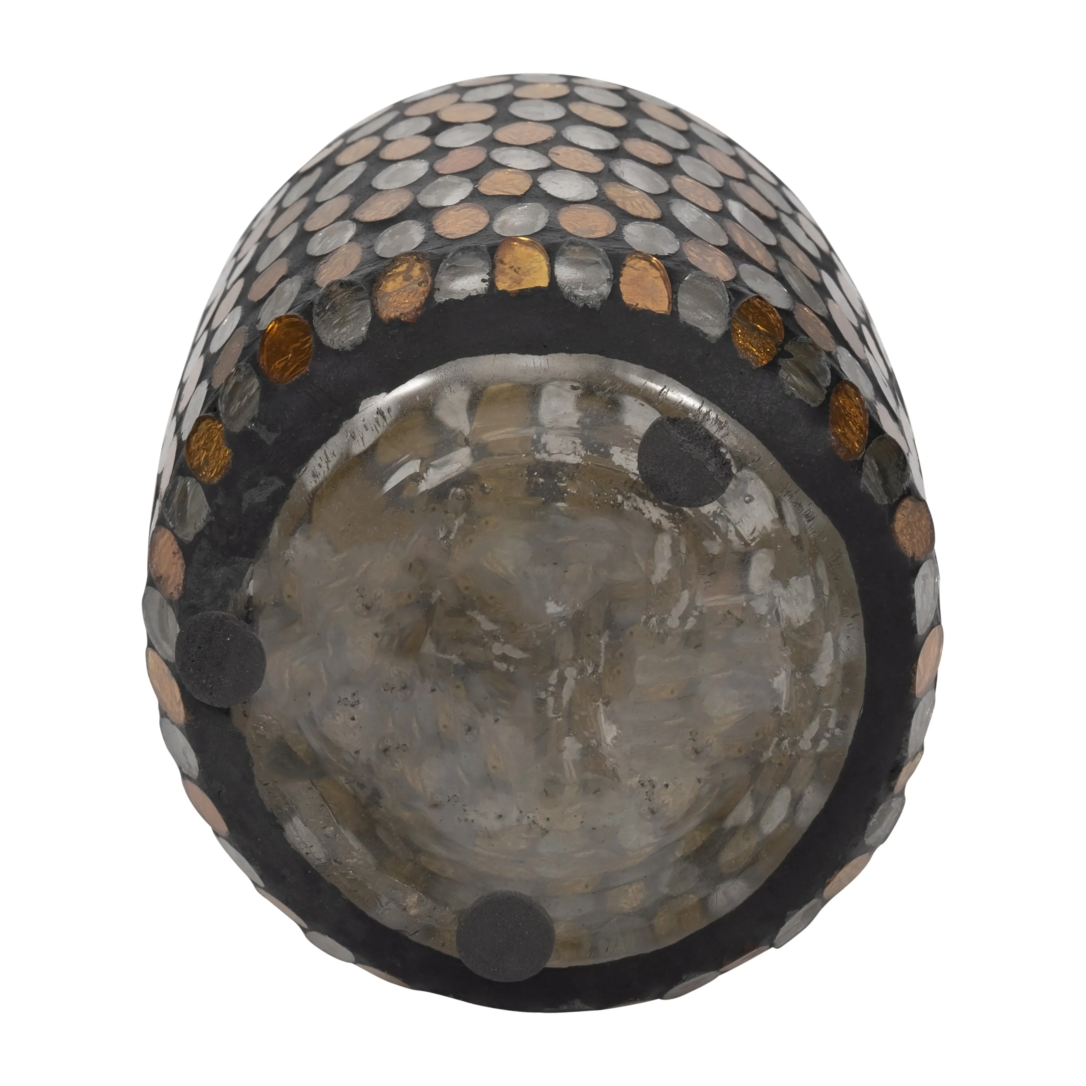 GLASS, 9"H MOSAIC VASE, COPPER