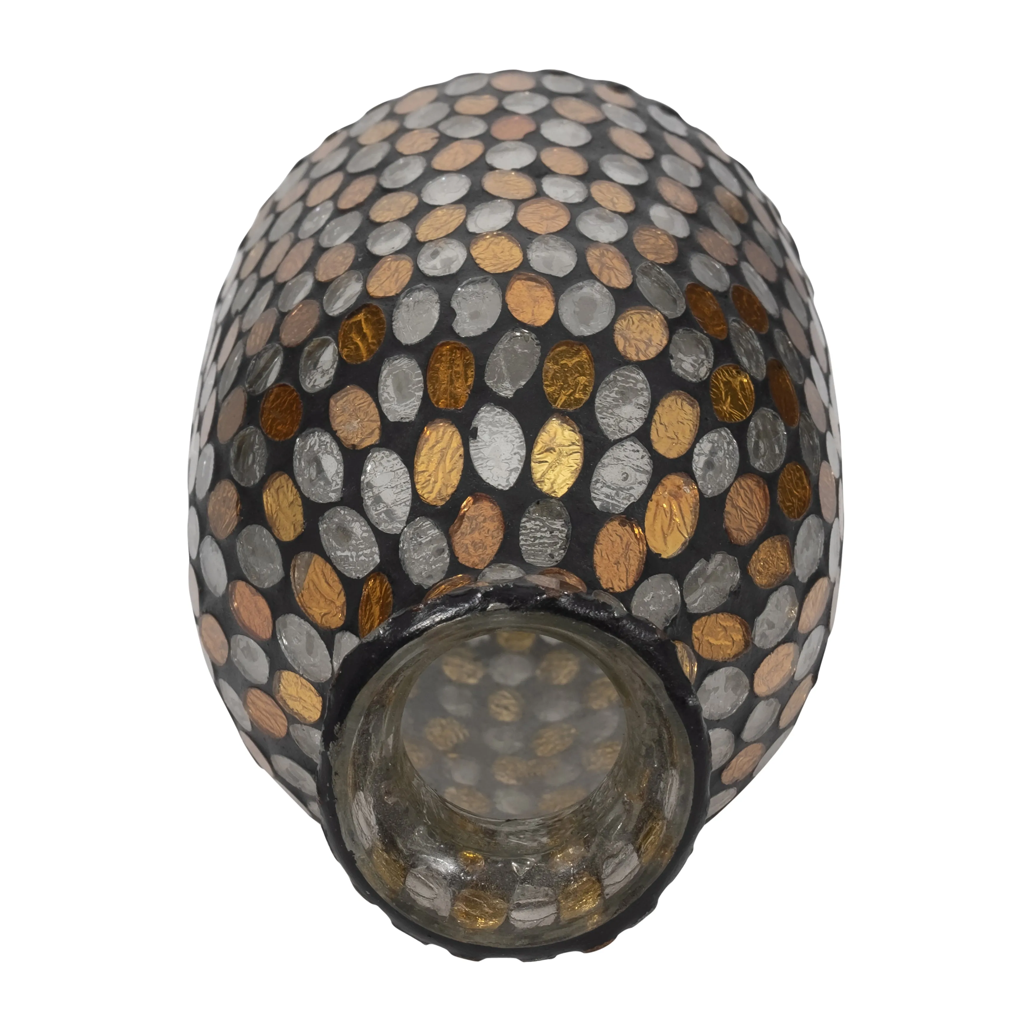 GLASS, 9"H MOSAIC VASE, COPPER
