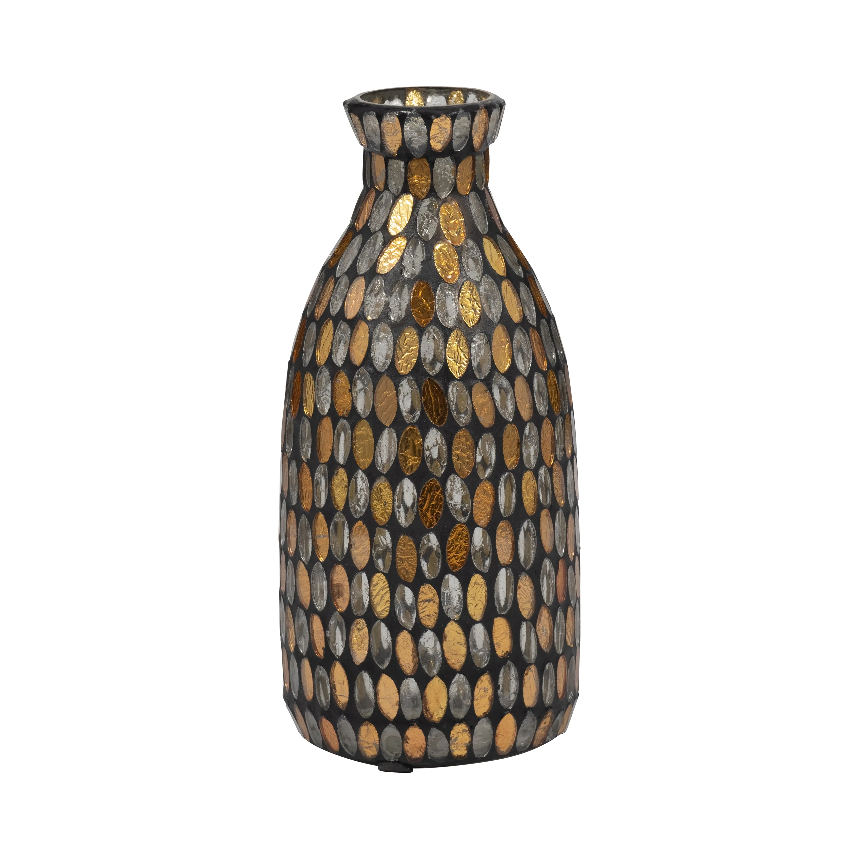GLASS, 9"H MOSAIC VASE, COPPER