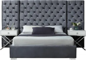 Grande Grey Velvet King Bed (3 Boxes)