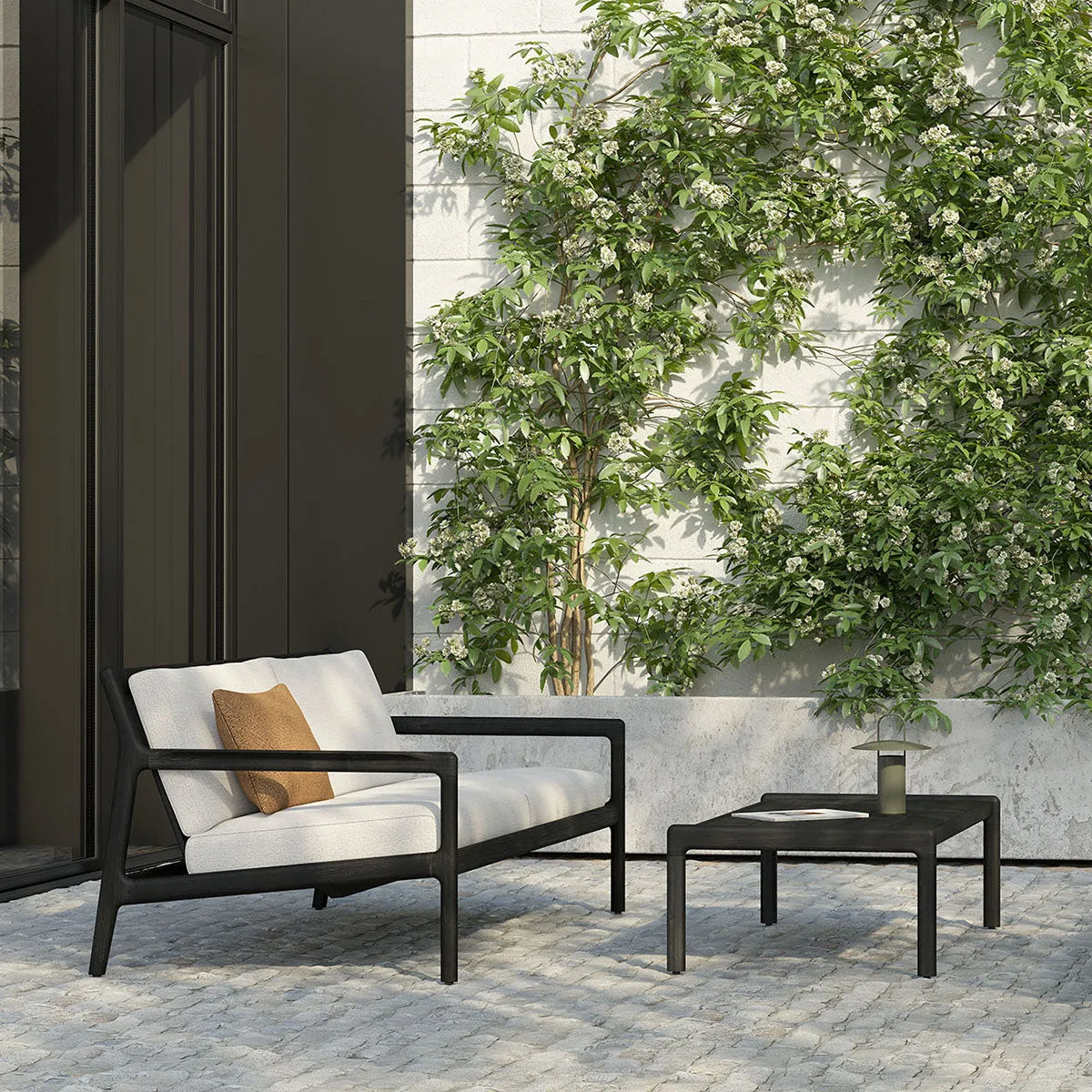 Jack Outdoor Fabric 3 Seater Sofa (Teak Black, Off White)