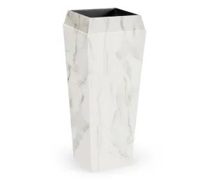 JC Outdoor - Biscayne Collection - Large Square Faux White & Grey Marble Planter