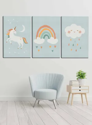 Kids Clouds Rain Hearts Shapes Paintings(set of 3)