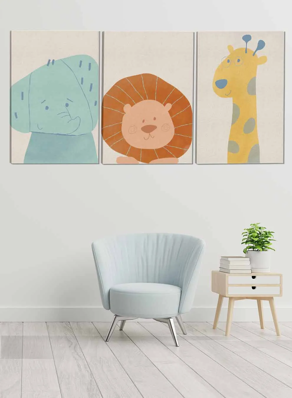 Kids Lion Elephant Giraffe Paintings(set of 3)