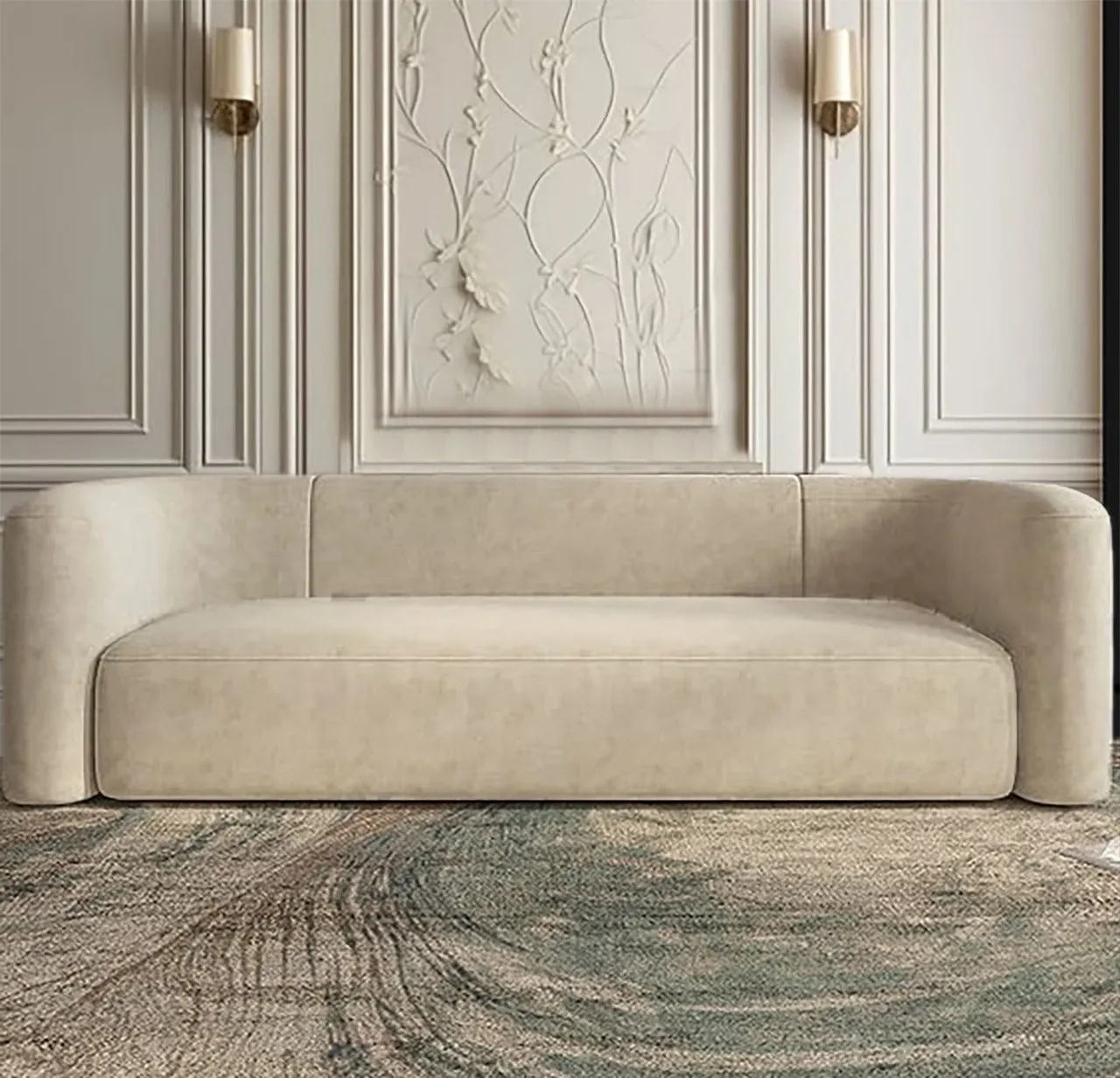 Light Beige Velvet Sofa 225x83x40 cm