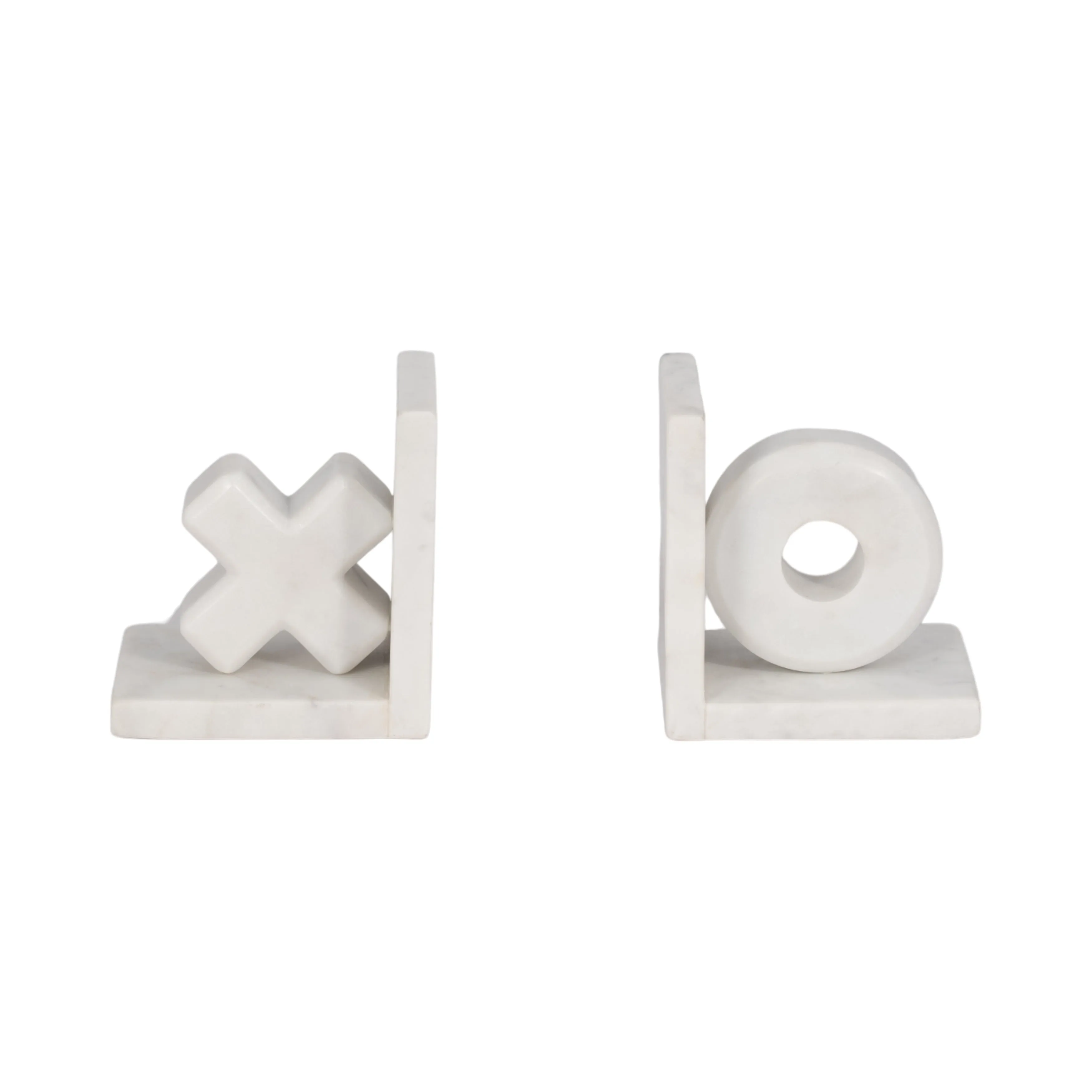 MARBLE, S/2 5" X & O BOOKENDS, WHITE