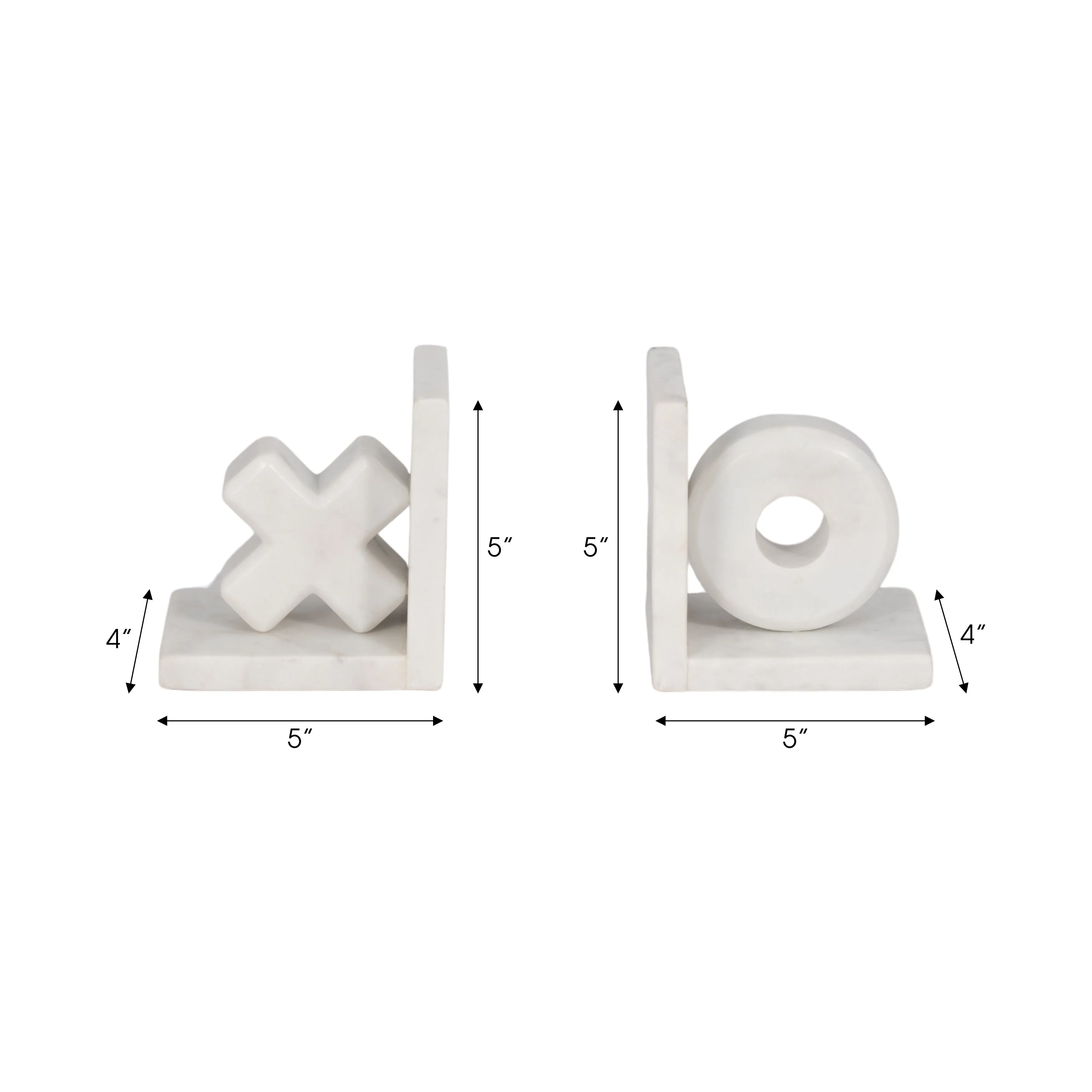 MARBLE, S/2 5" X & O BOOKENDS, WHITE