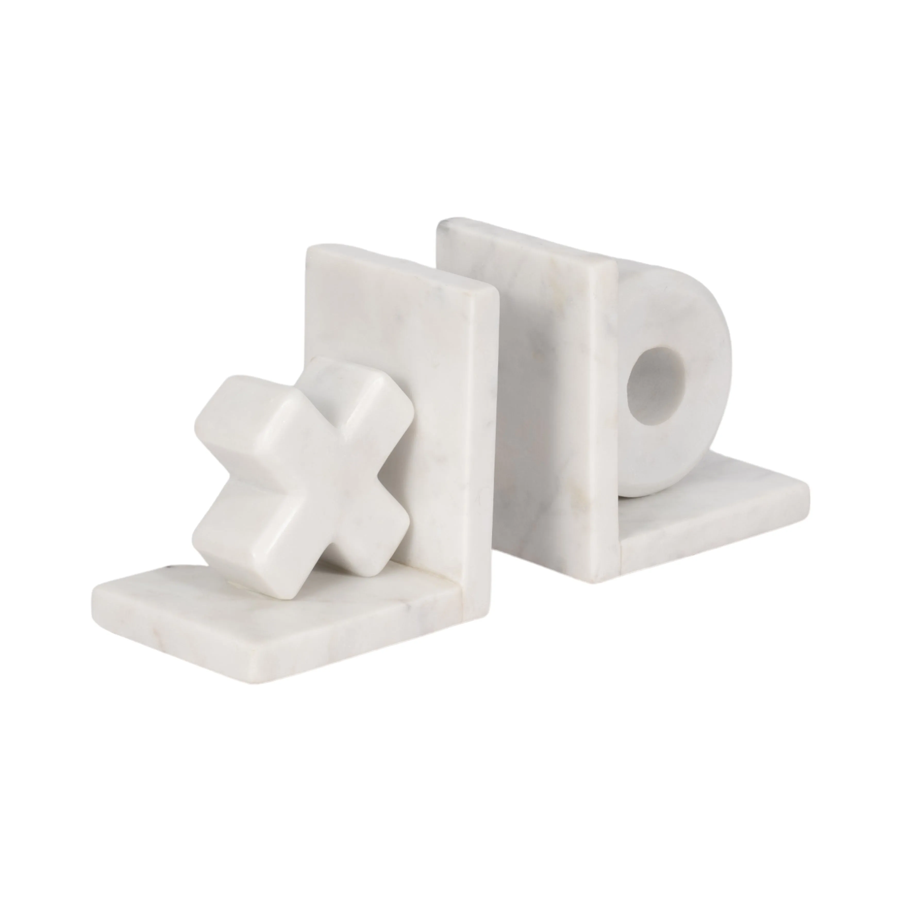 MARBLE, S/2 5" X & O BOOKENDS, WHITE