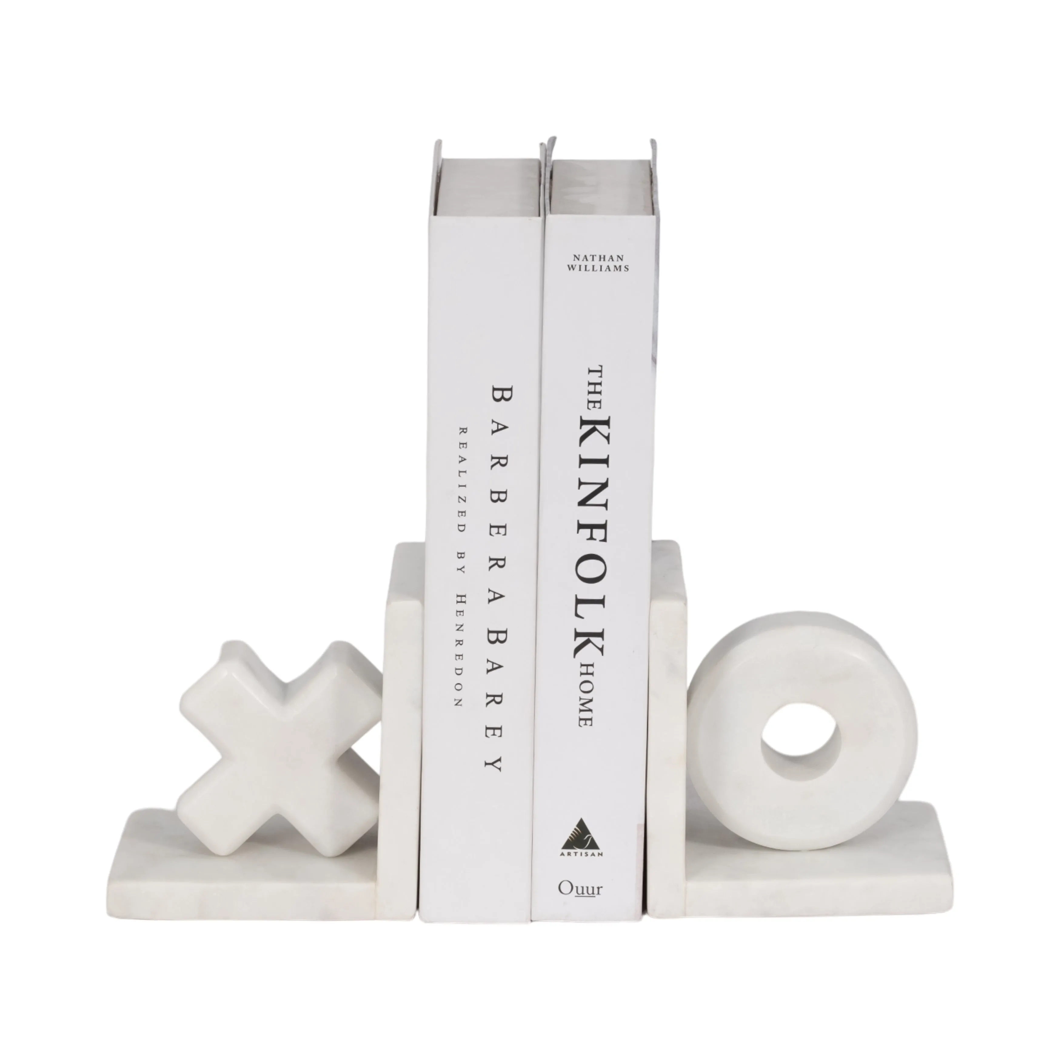 MARBLE, S/2 5" X & O BOOKENDS, WHITE