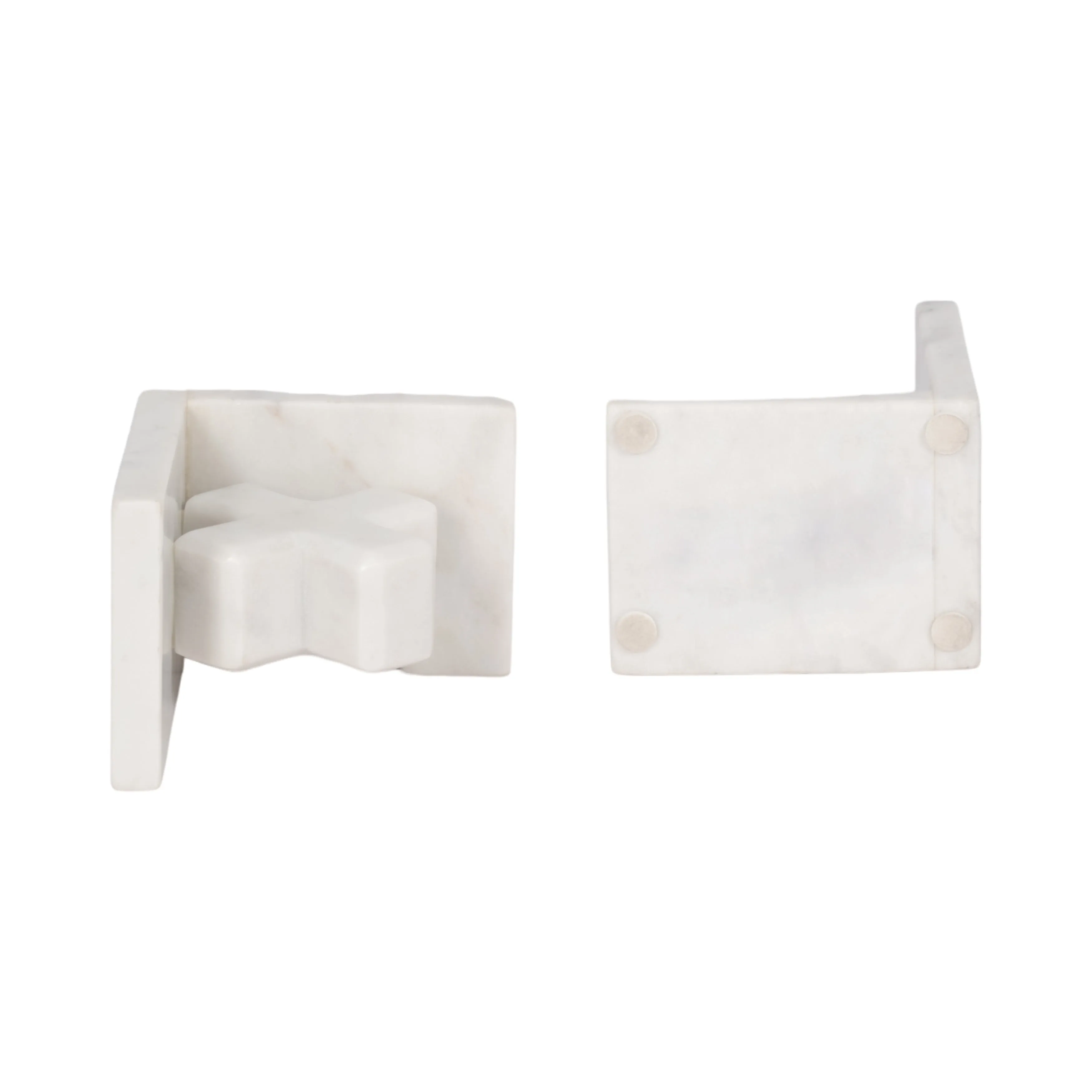 MARBLE, S/2 5" X & O BOOKENDS, WHITE