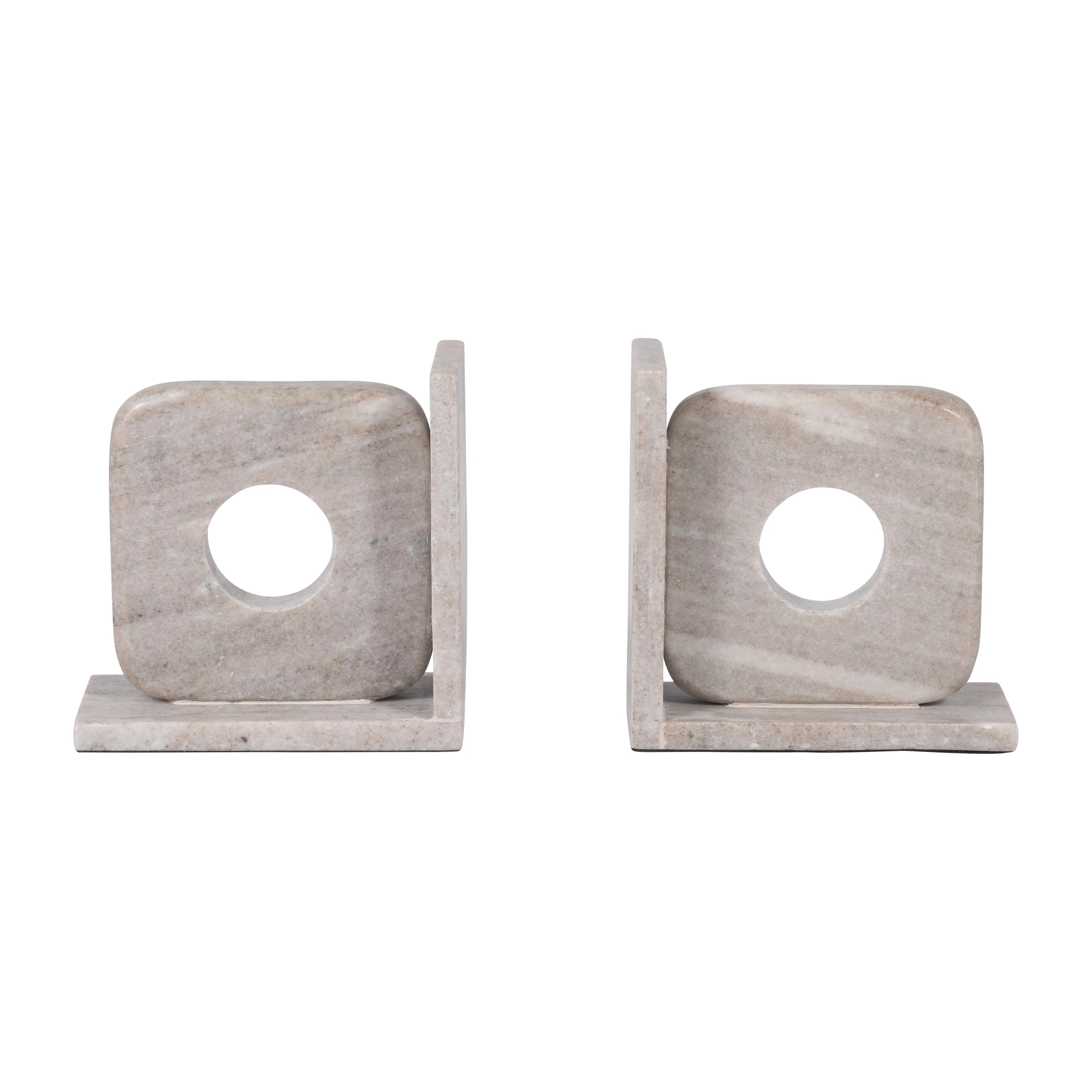 MARBLE, S/2 6" CUT OUT SQUARE BOOKENDS, TAN