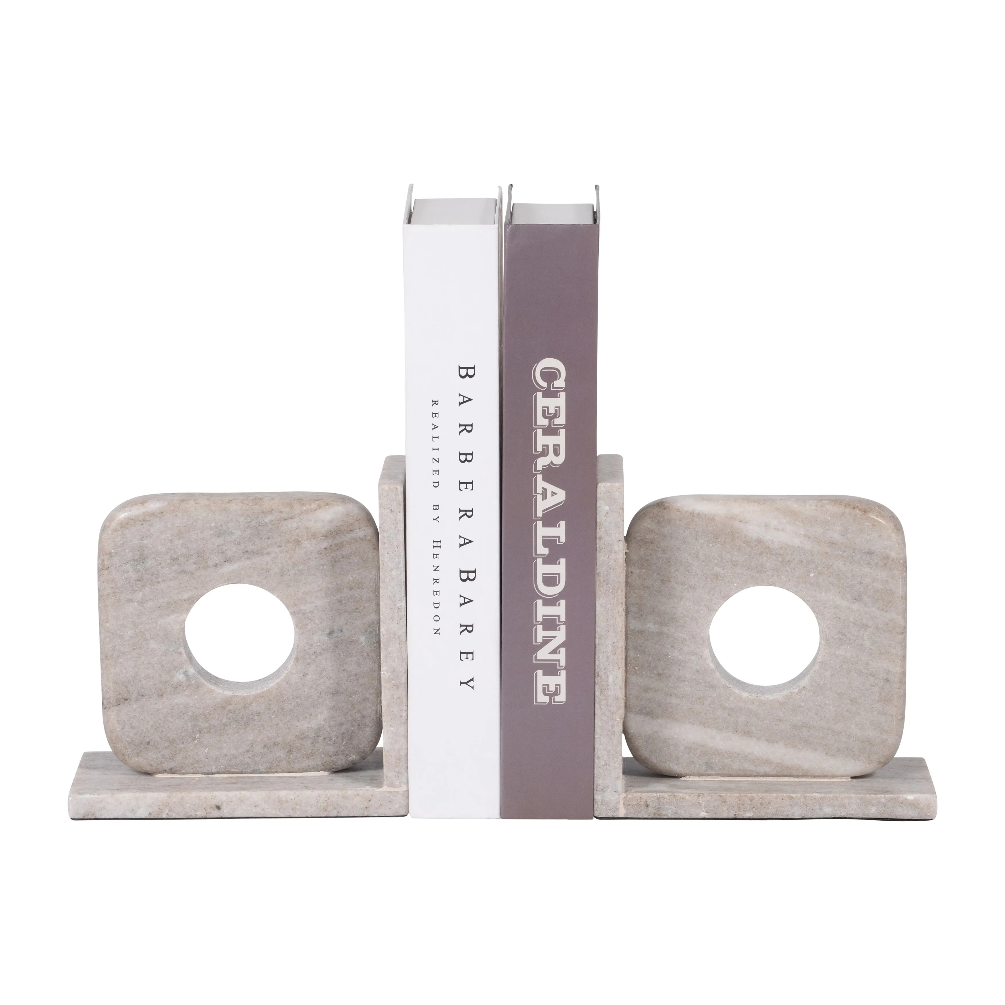 MARBLE, S/2 6" CUT OUT SQUARE BOOKENDS, TAN