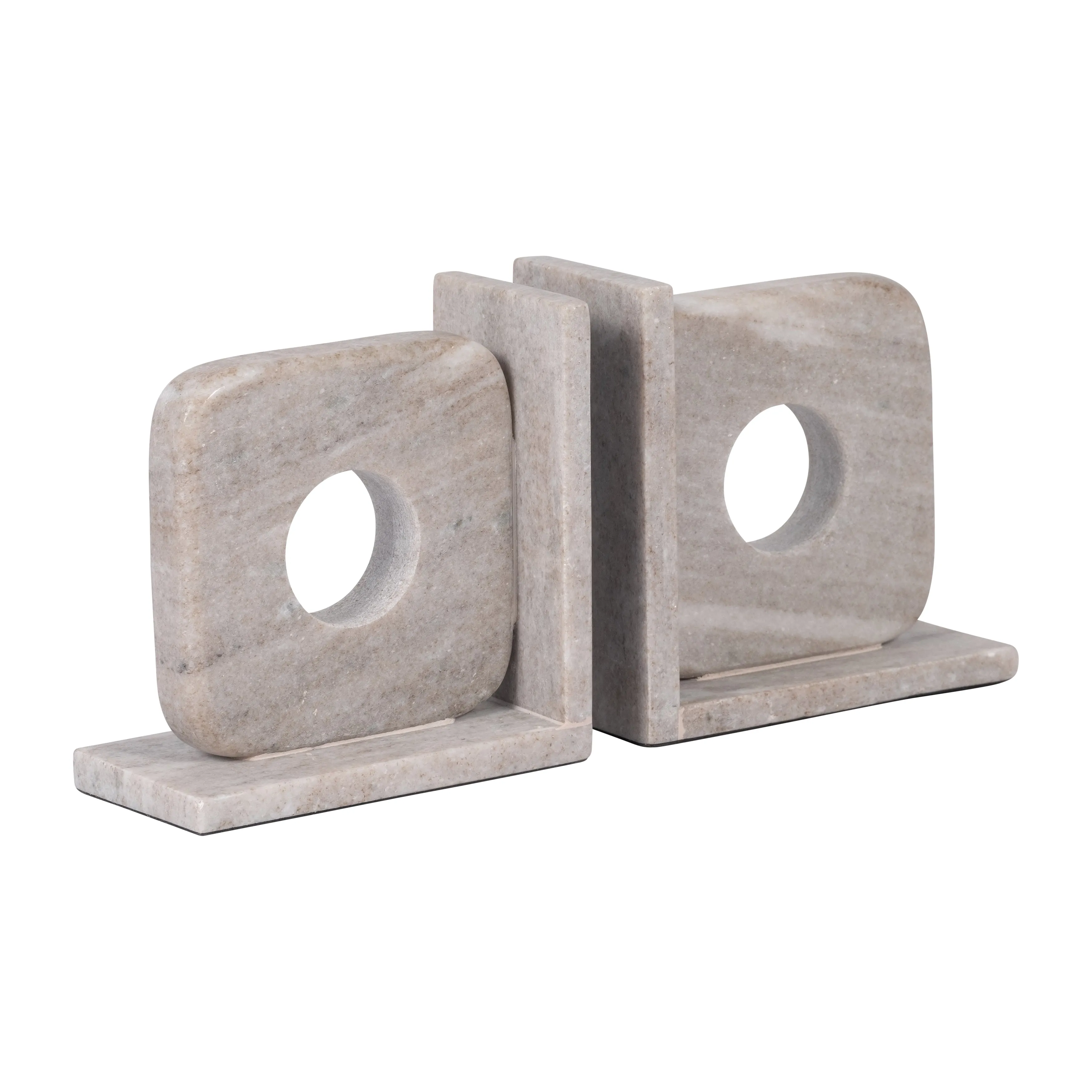 MARBLE, S/2 6" CUT OUT SQUARE BOOKENDS, TAN