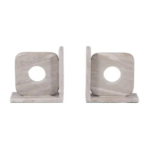 MARBLE, S/2 6" CUT OUT SQUARE BOOKENDS, TAN