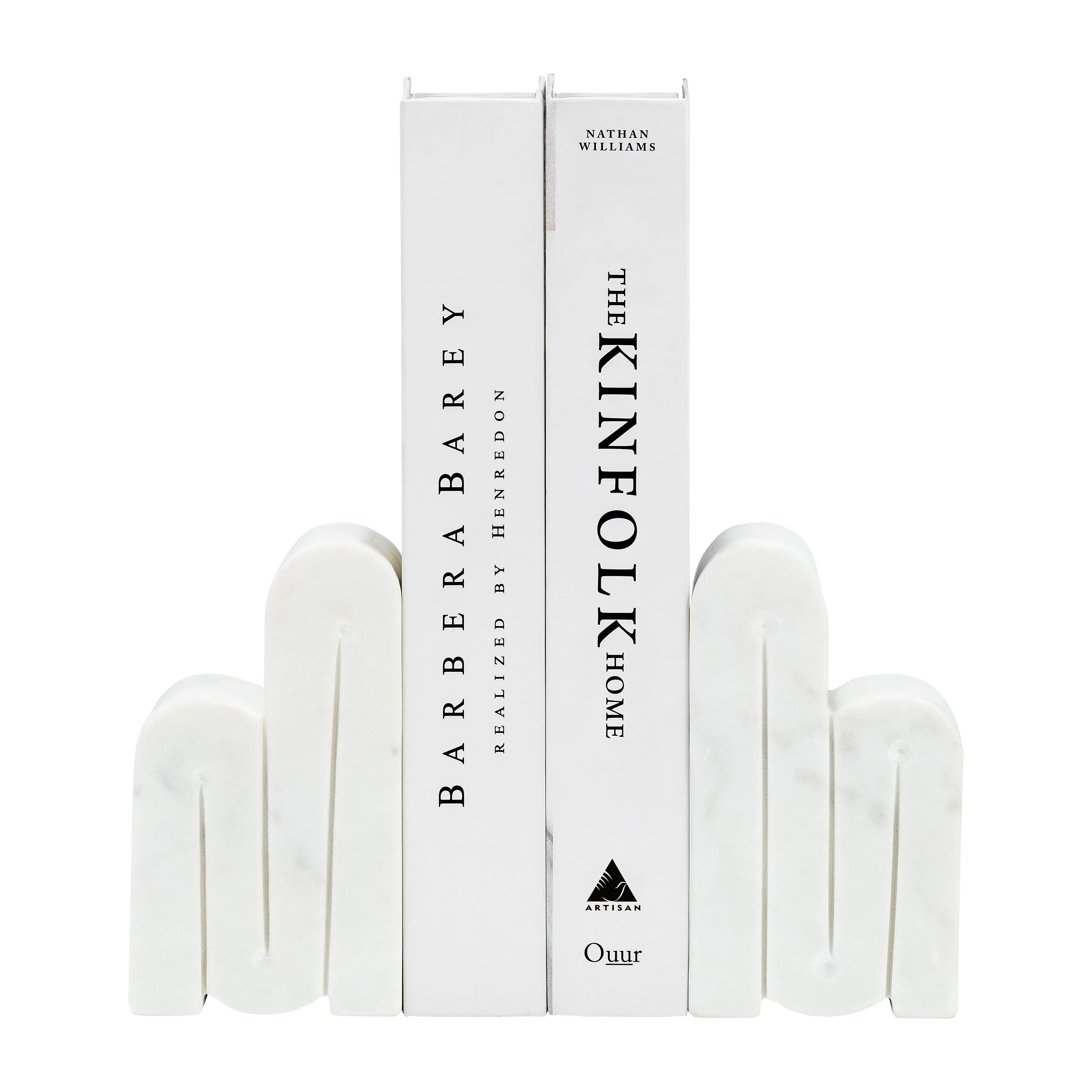 MARBLE, S/2 6"H SWIRLY BOOKENDS, WHITE