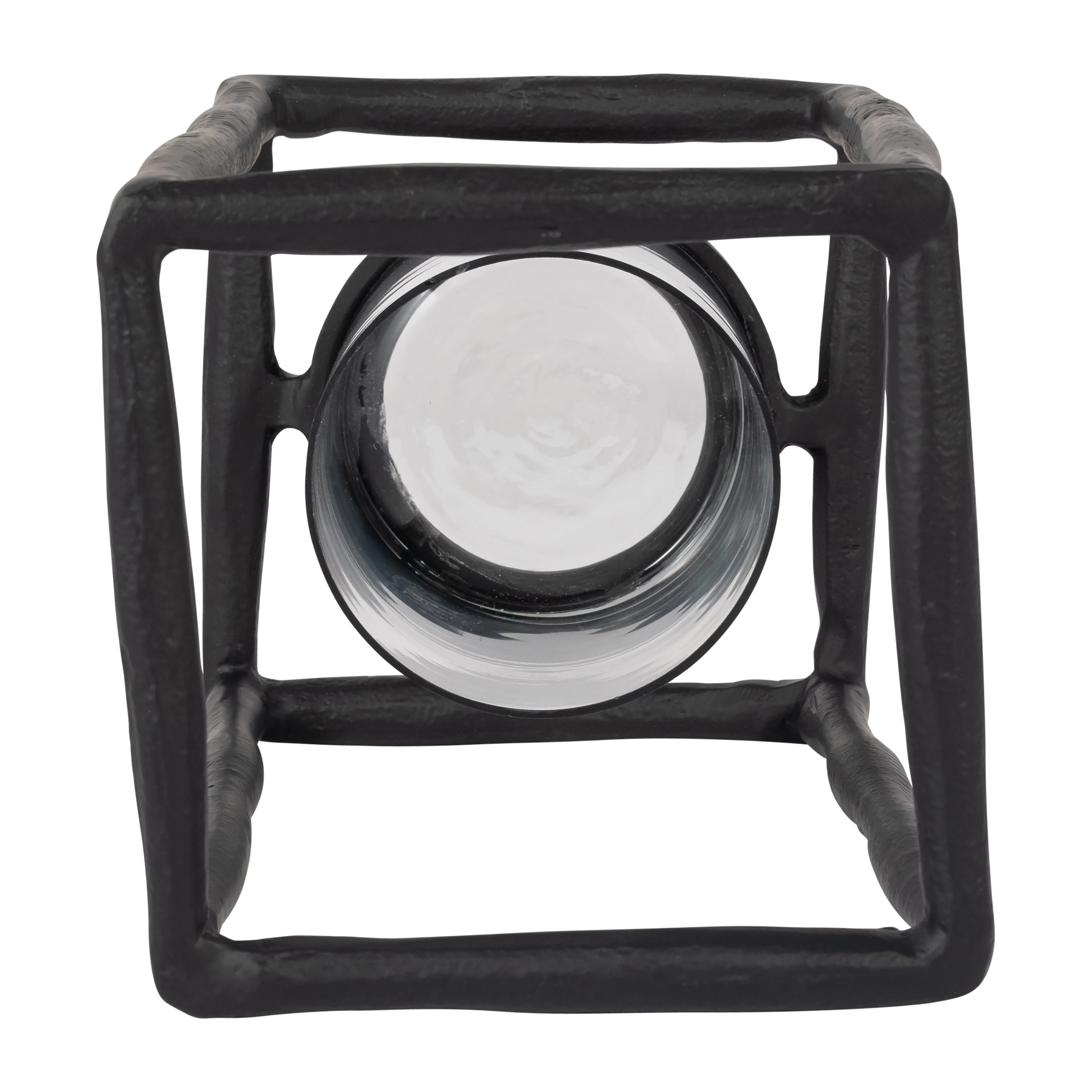 METAL, 12" OPEN SQUARE HURRICANE HOLDER, BLACK