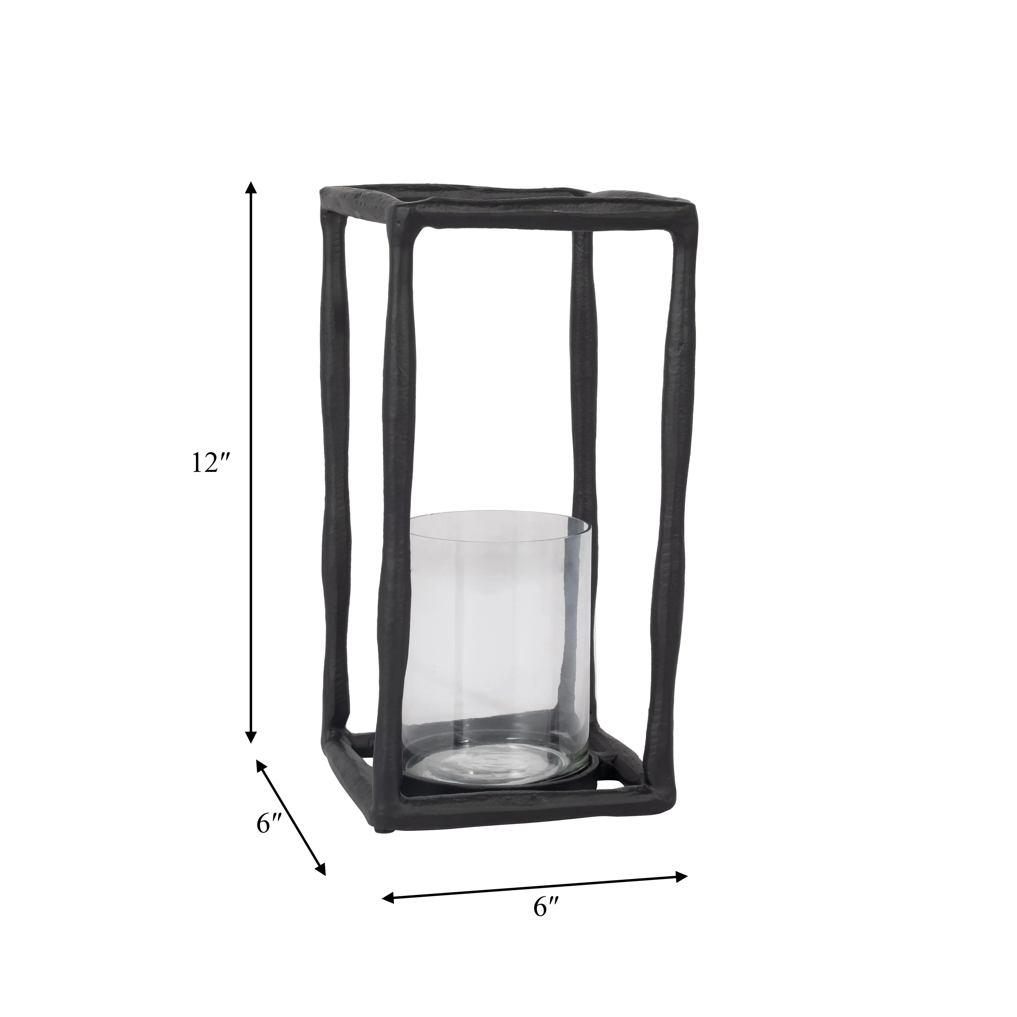 METAL, 12" OPEN SQUARE HURRICANE HOLDER, BLACK