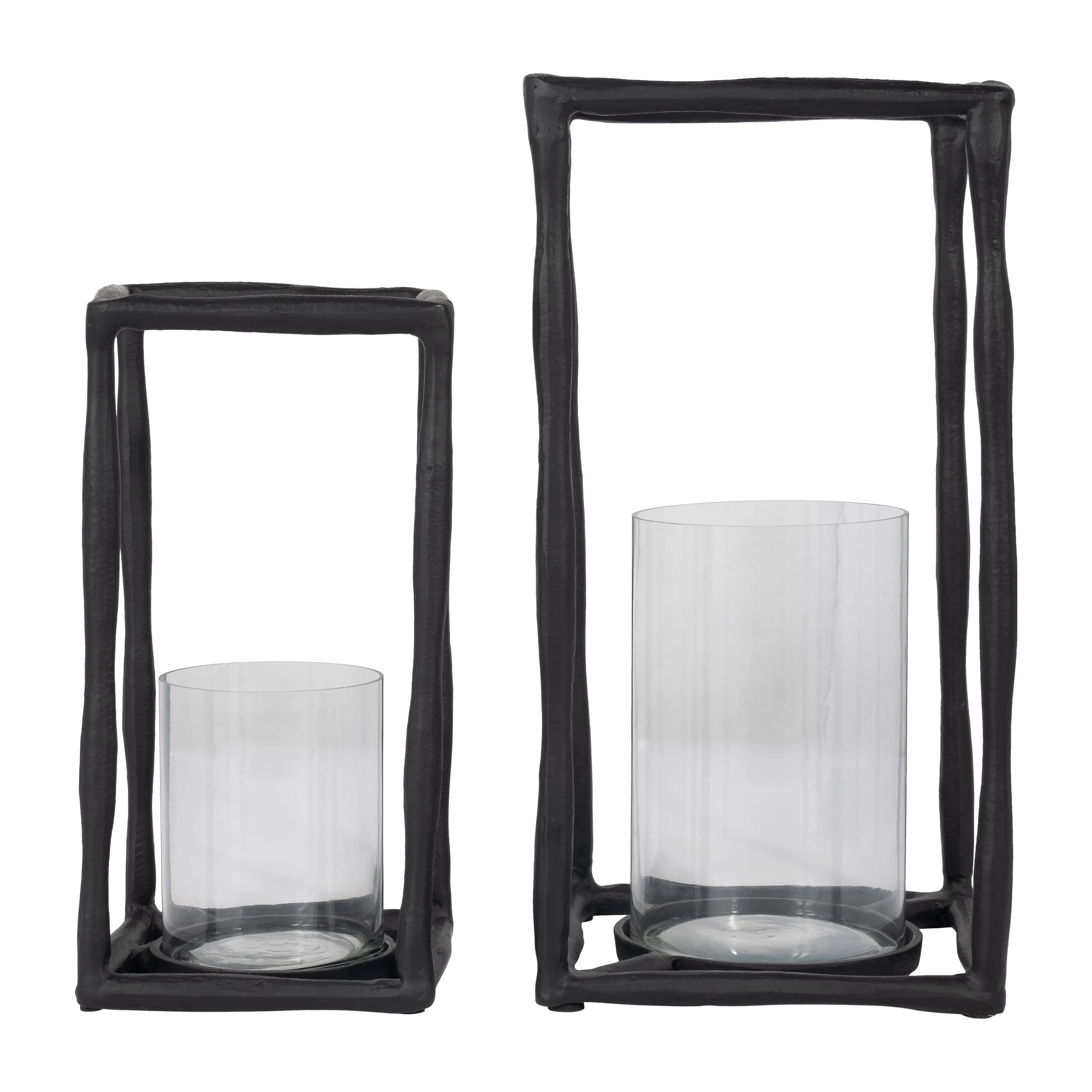 METAL, 12" OPEN SQUARE HURRICANE HOLDER, BLACK