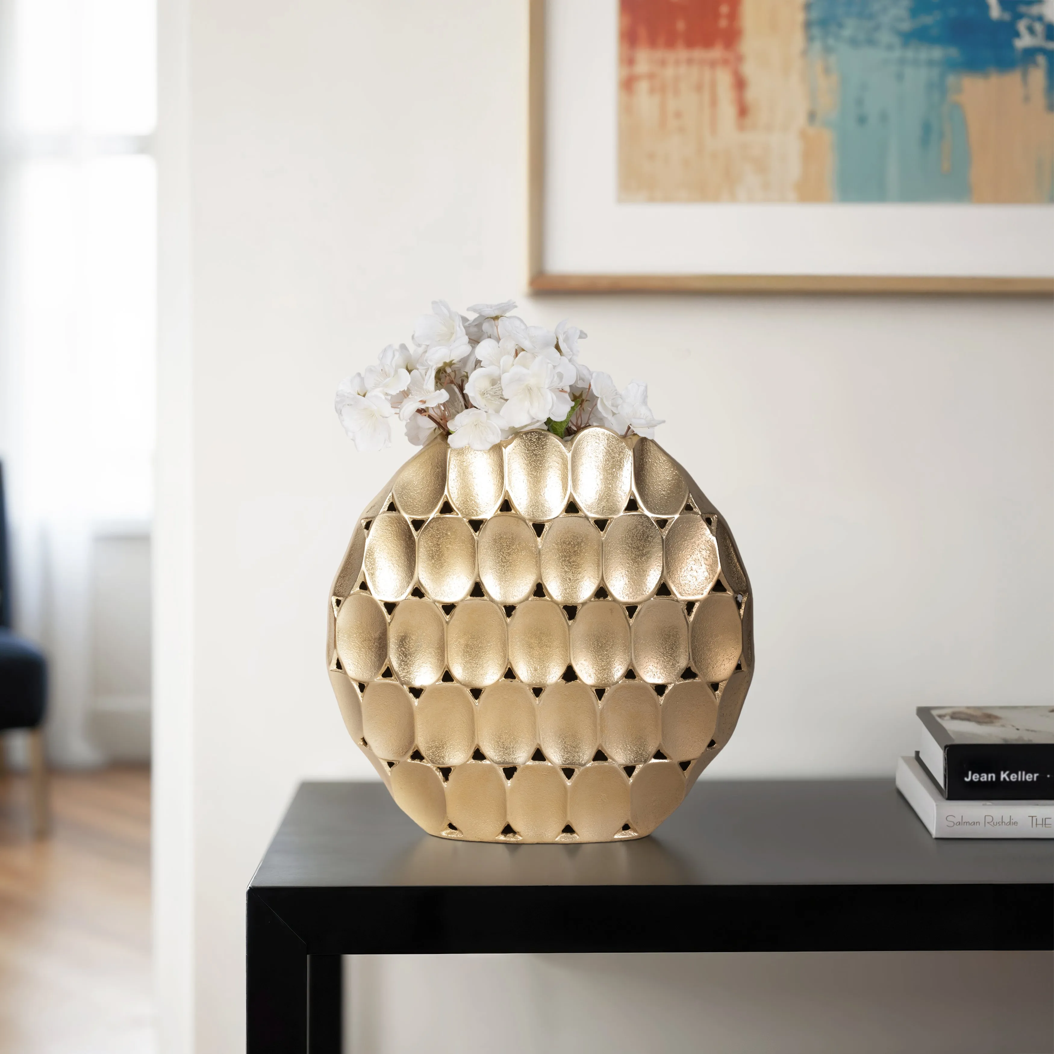 Metal, 13" Oval Vase, Champagne