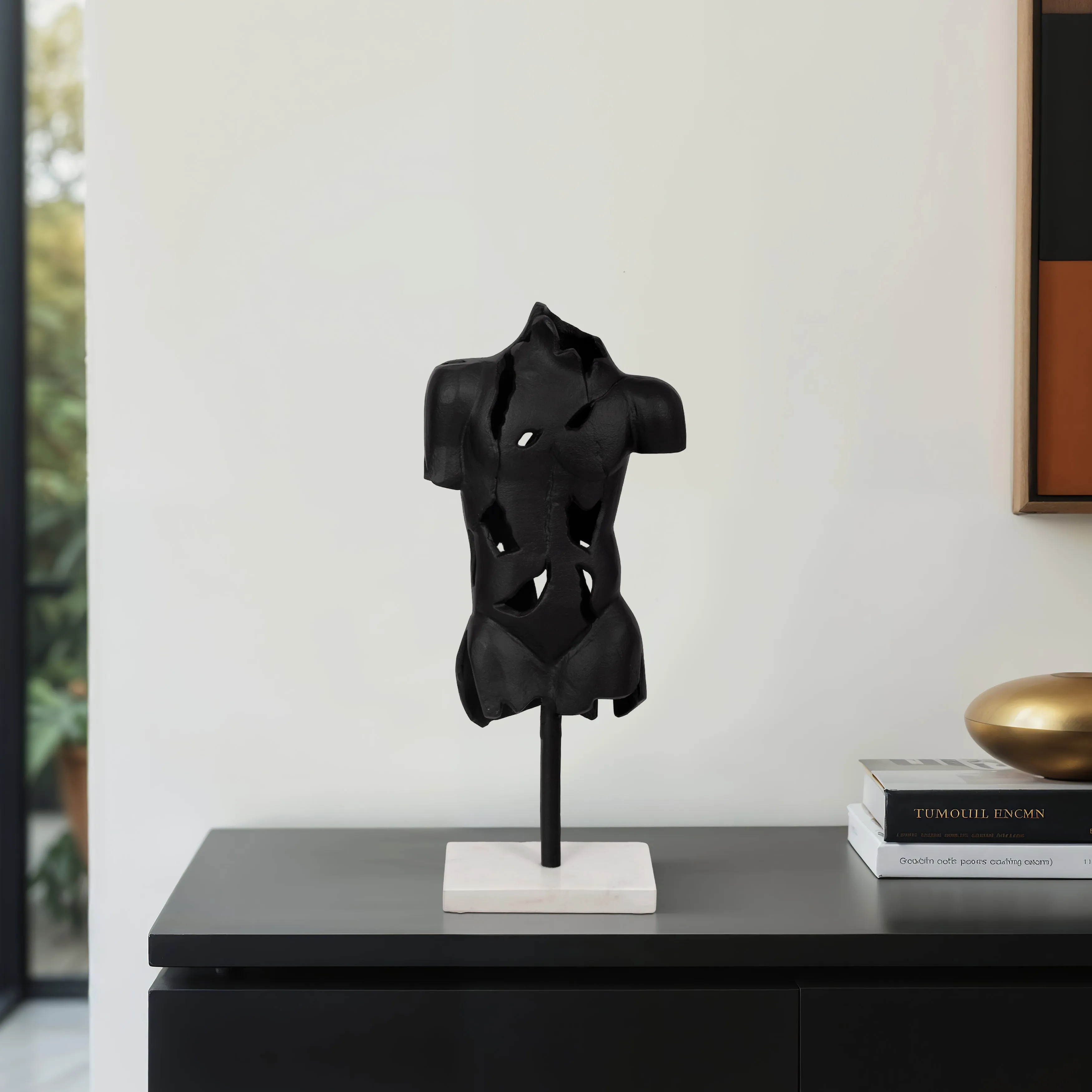 METAL, 16" CRACKED BUST ON STAND, BLACK