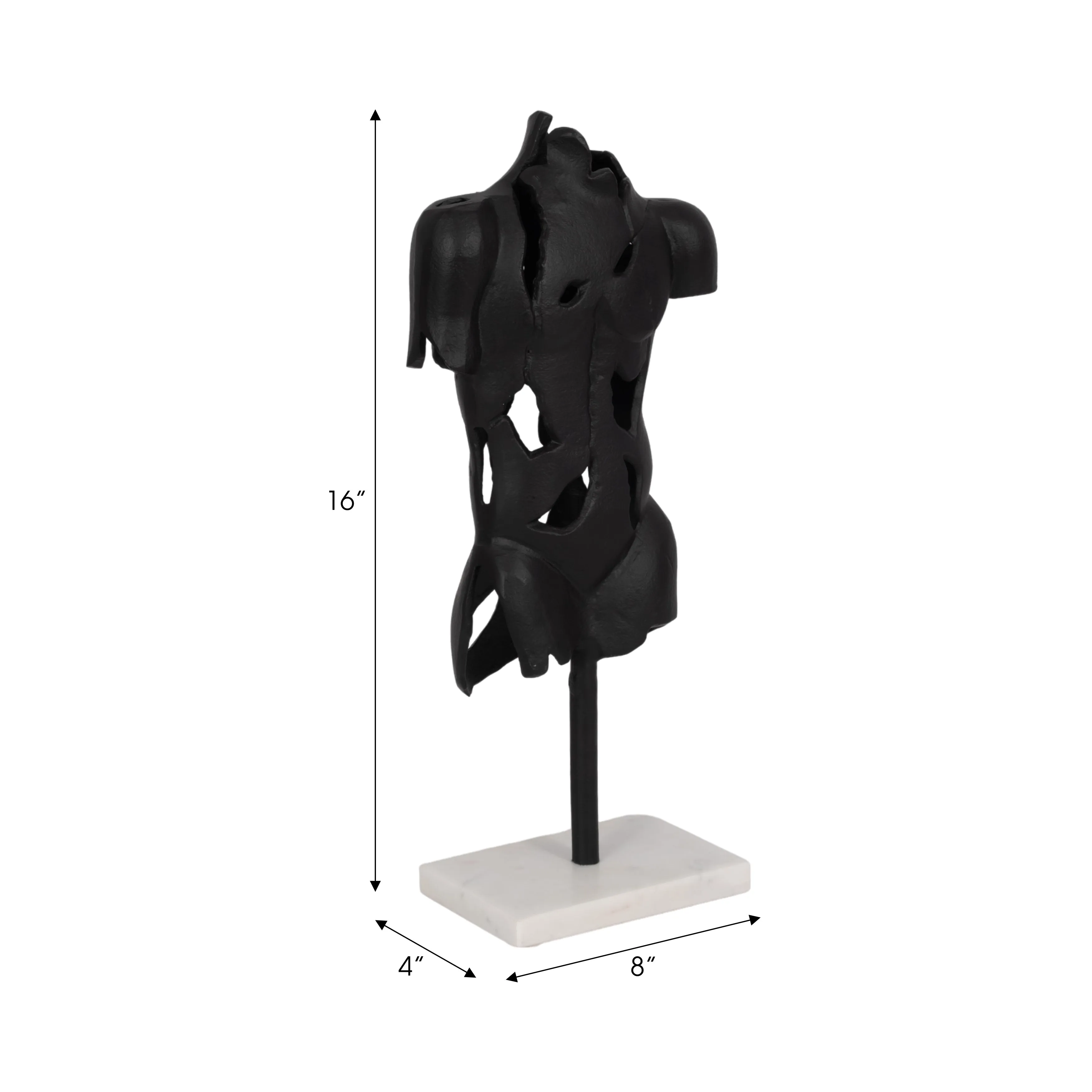 METAL, 16" CRACKED BUST ON STAND, BLACK