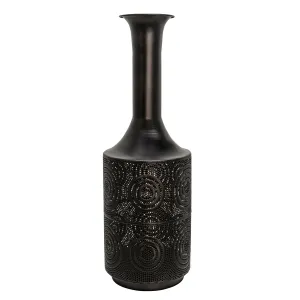 METAL 24" TEXTURED VASE, BLACK