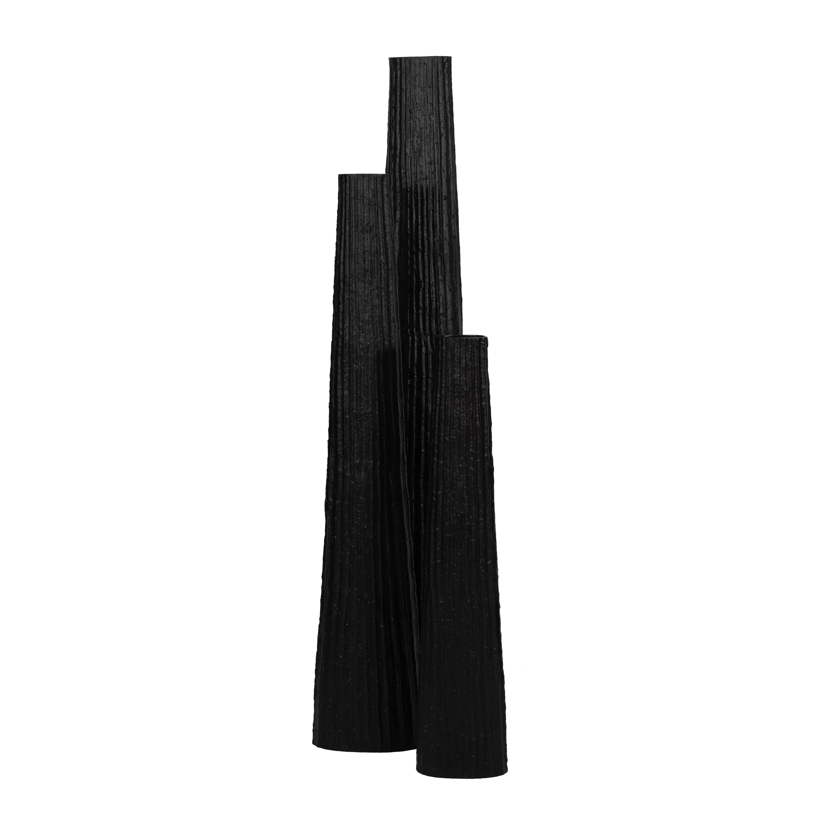 METAL, 58" RIBBED FLOOR VASE, BLACK