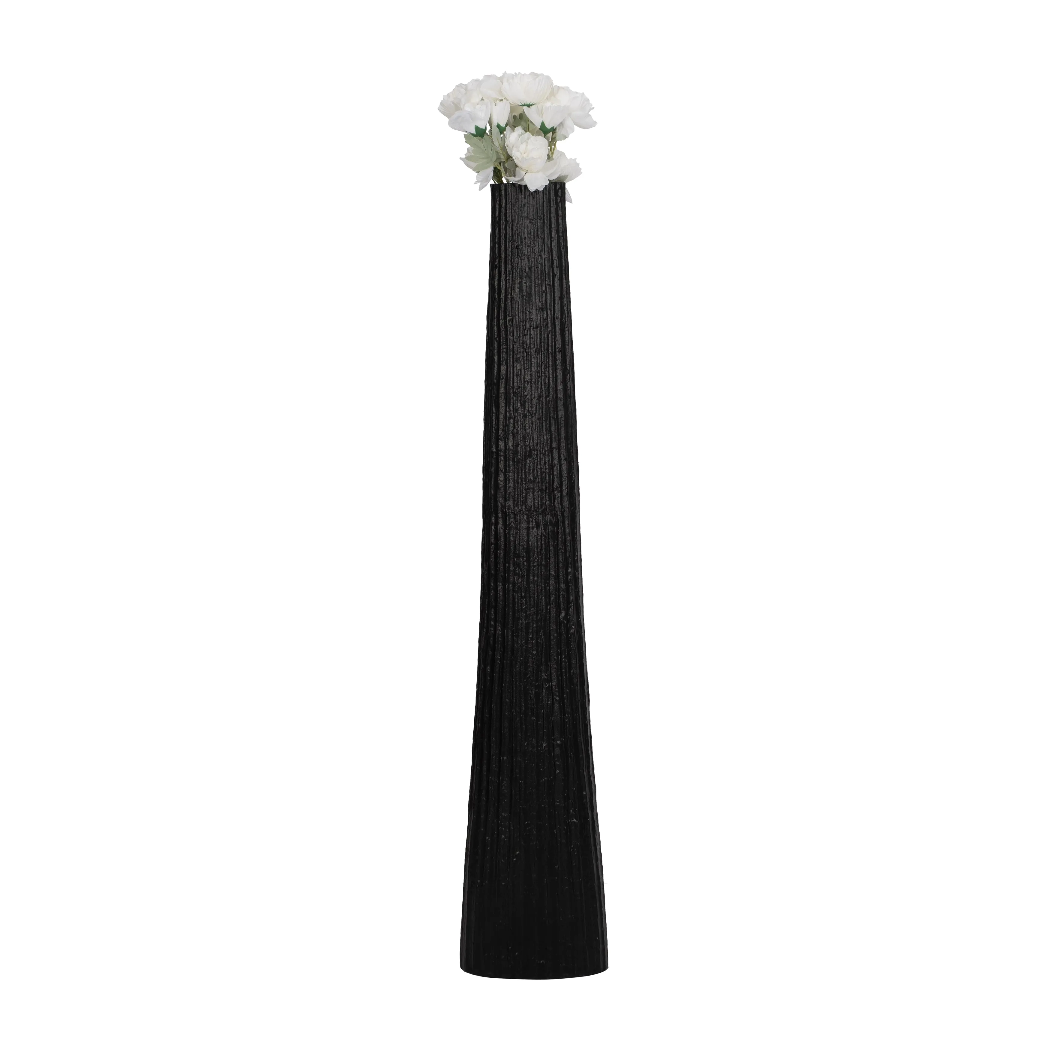 METAL, 58" RIBBED FLOOR VASE, BLACK