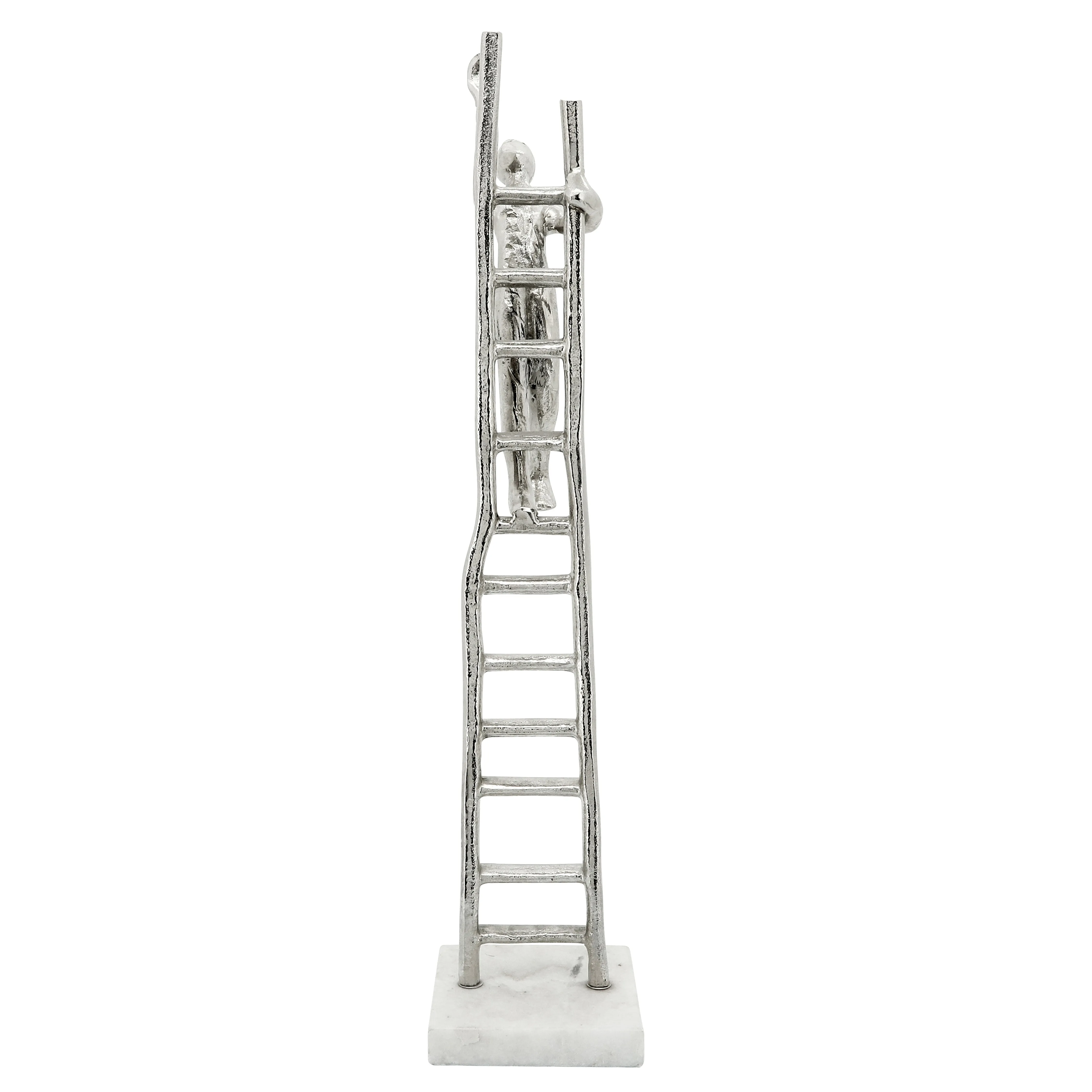 Metal Man Climbing Ladder, Marble Base, Silver