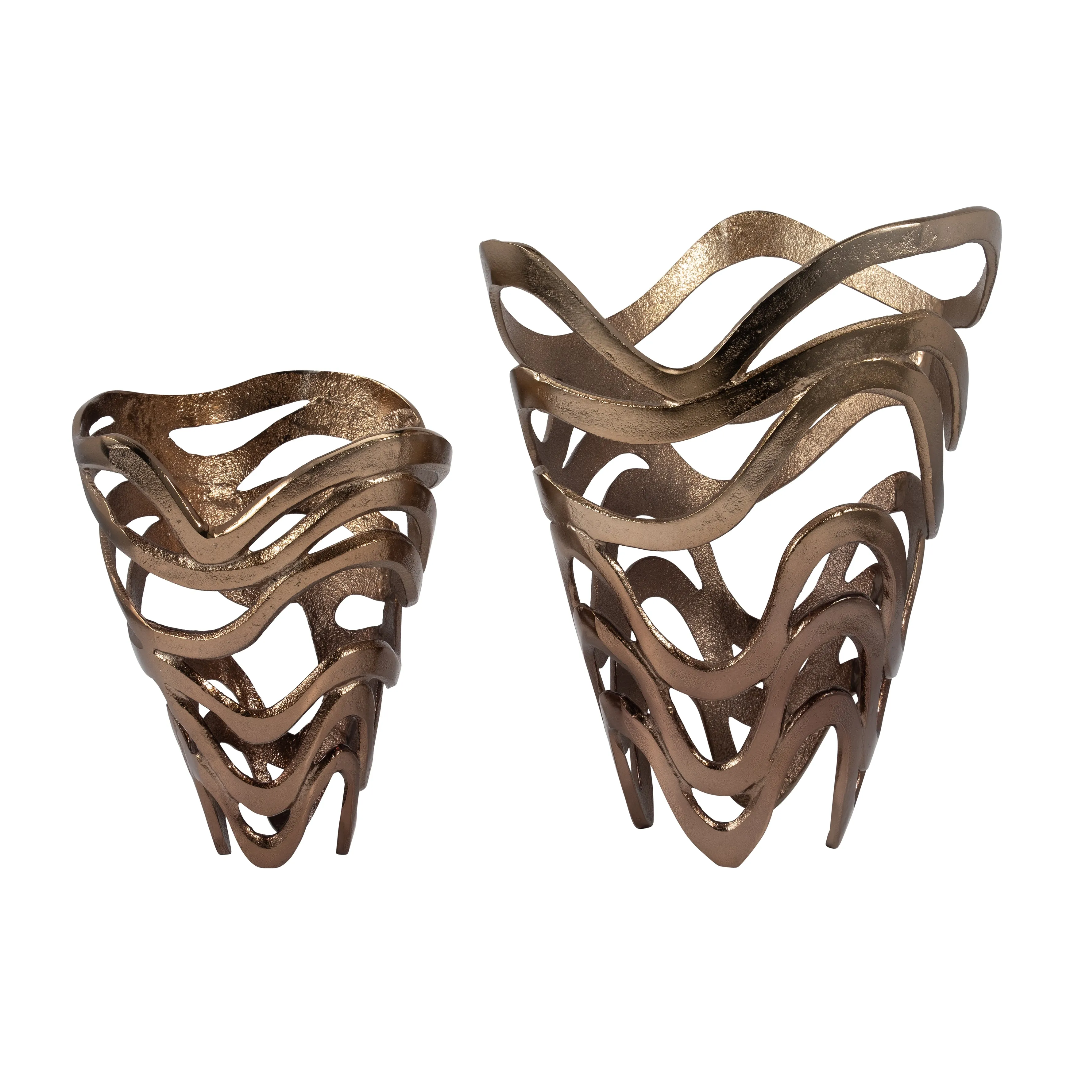 METAL S/2, 10/14" ABSTRACT TORNATO VASE, CHAMPAGNE