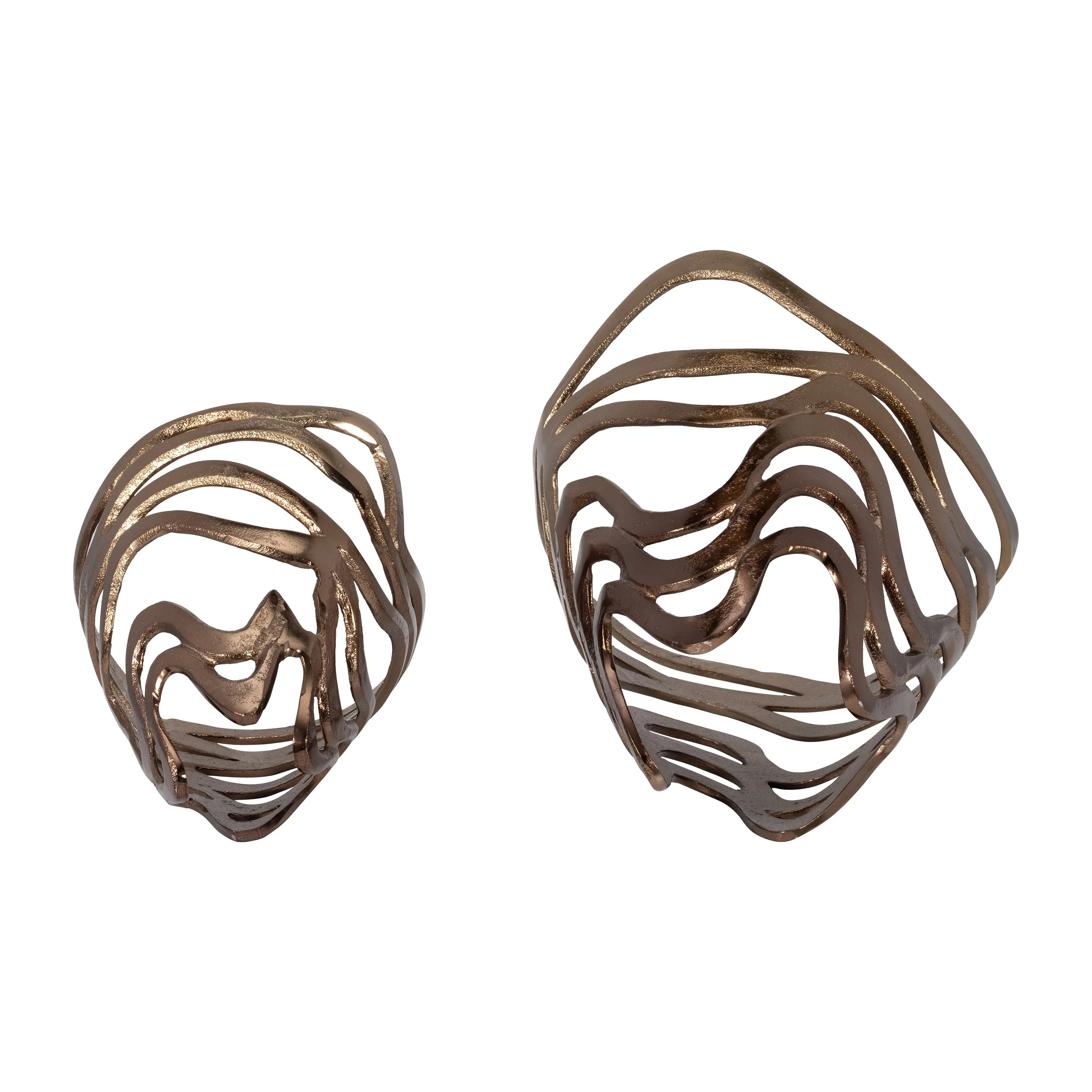 METAL S/2, 10/14" ABSTRACT TORNATO VASE, CHAMPAGNE