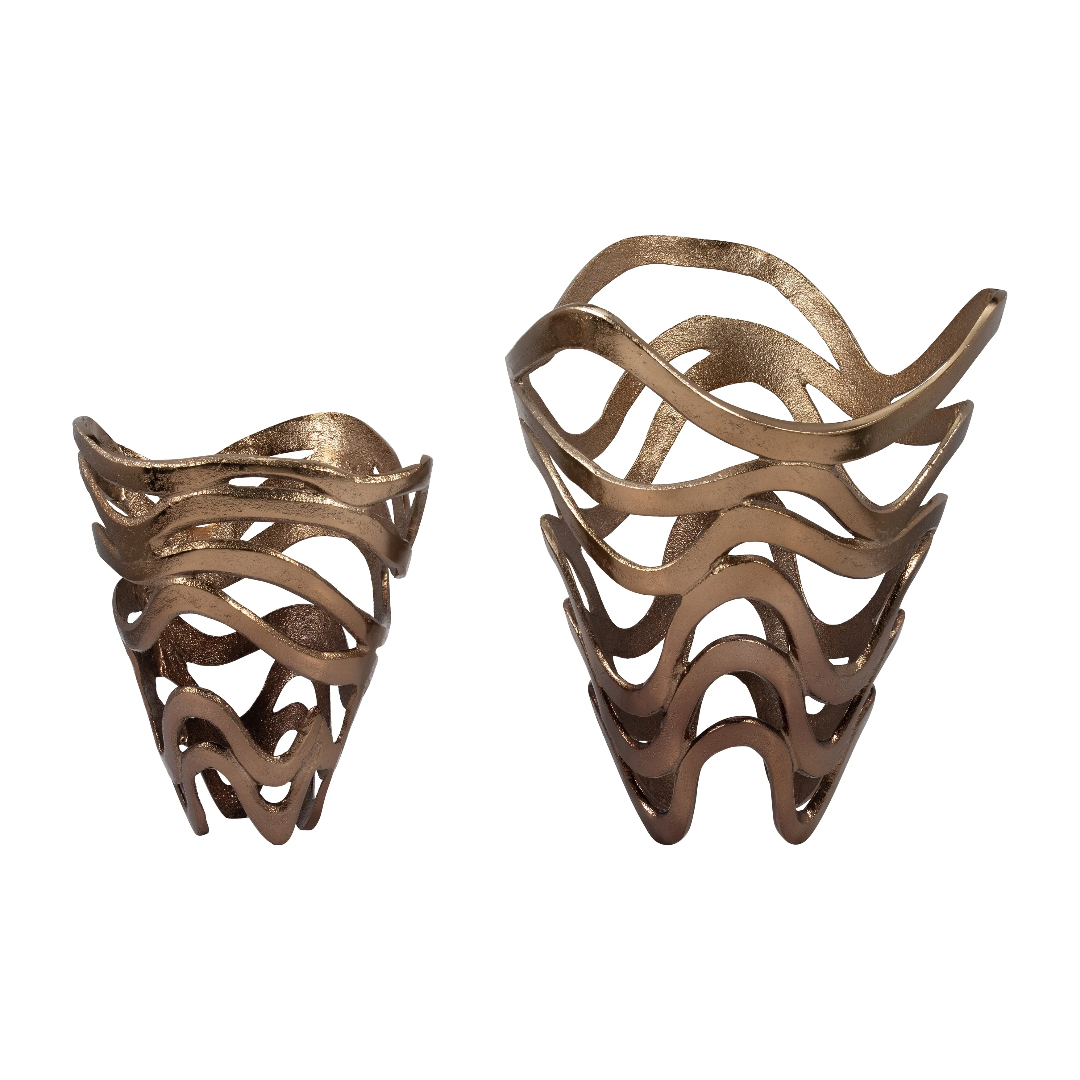 METAL S/2, 10/14" ABSTRACT TORNATO VASE, CHAMPAGNE