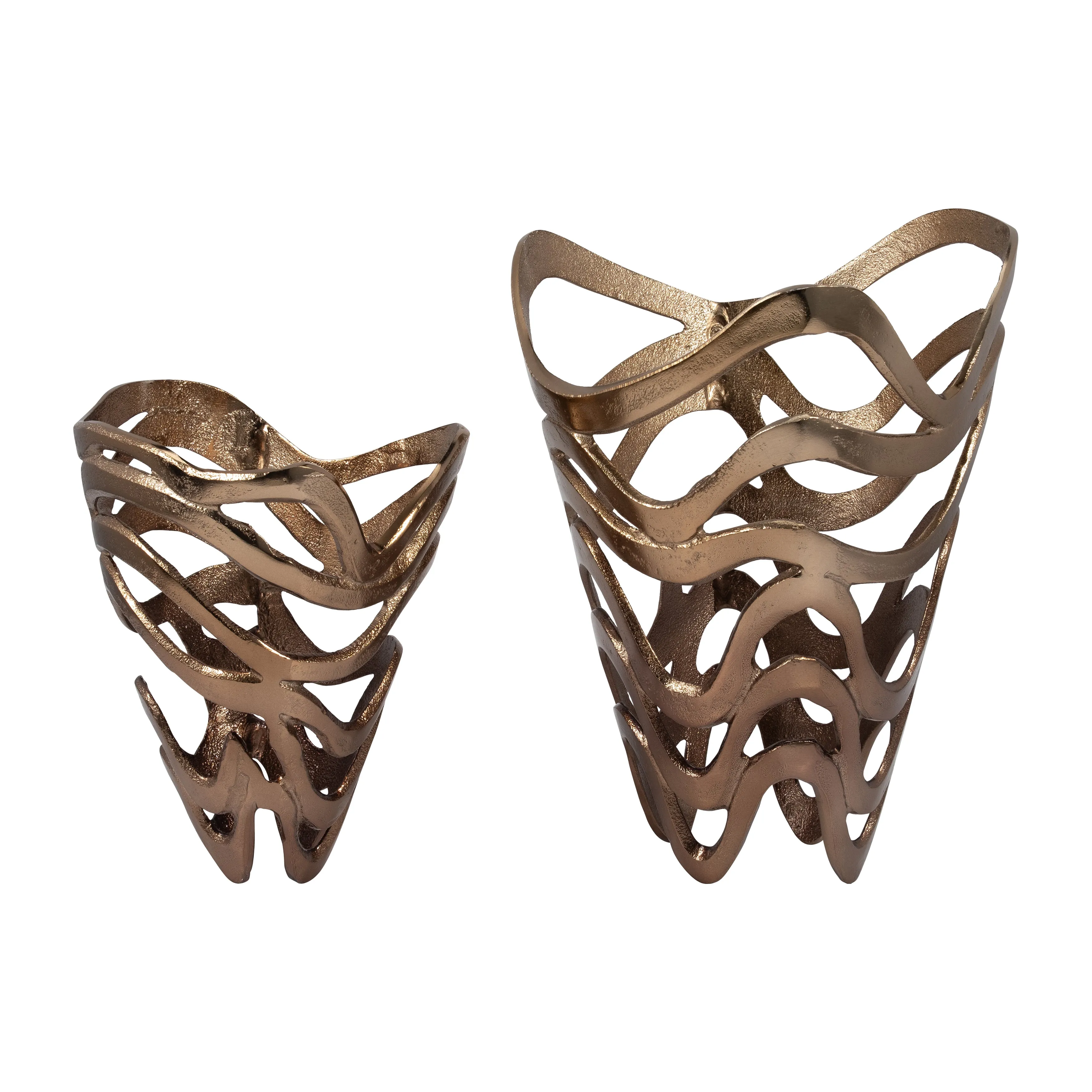 METAL S/2, 10/14" ABSTRACT TORNATO VASE, CHAMPAGNE