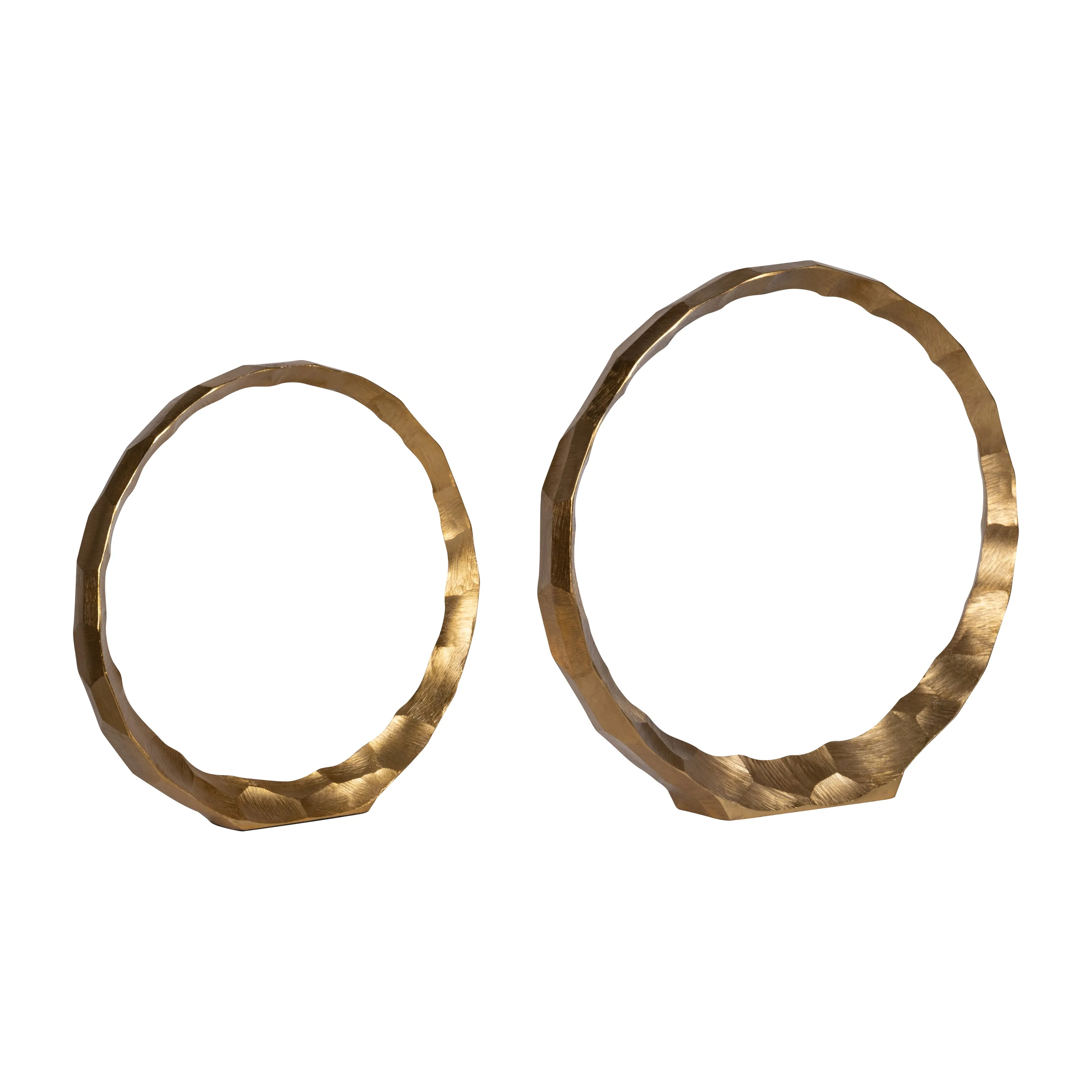 METAL, S/2, 14/17" HAMMERED DECORATIVE RINGS, GOLD