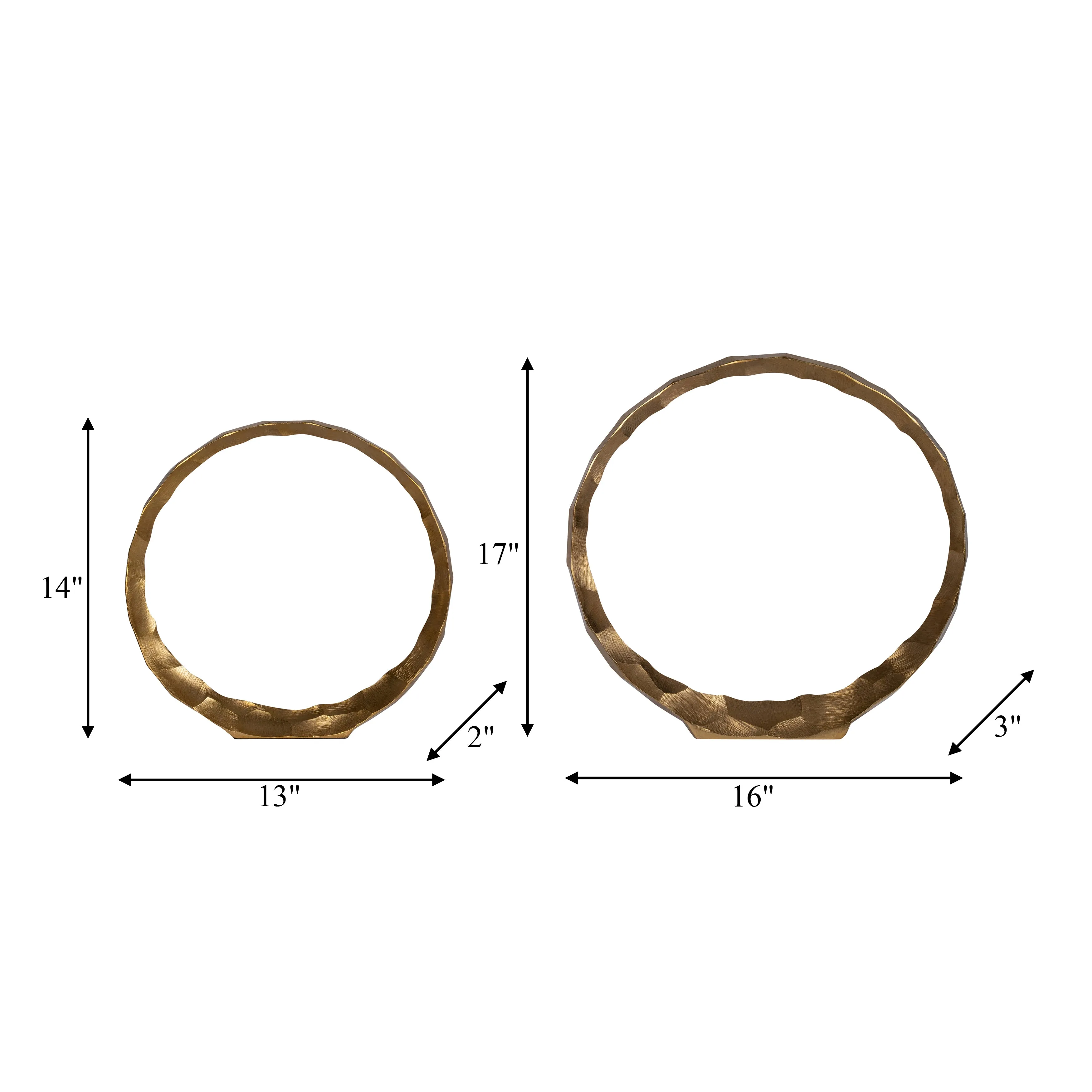 METAL, S/2, 14/17" HAMMERED DECORATIVE RINGS, GOLD