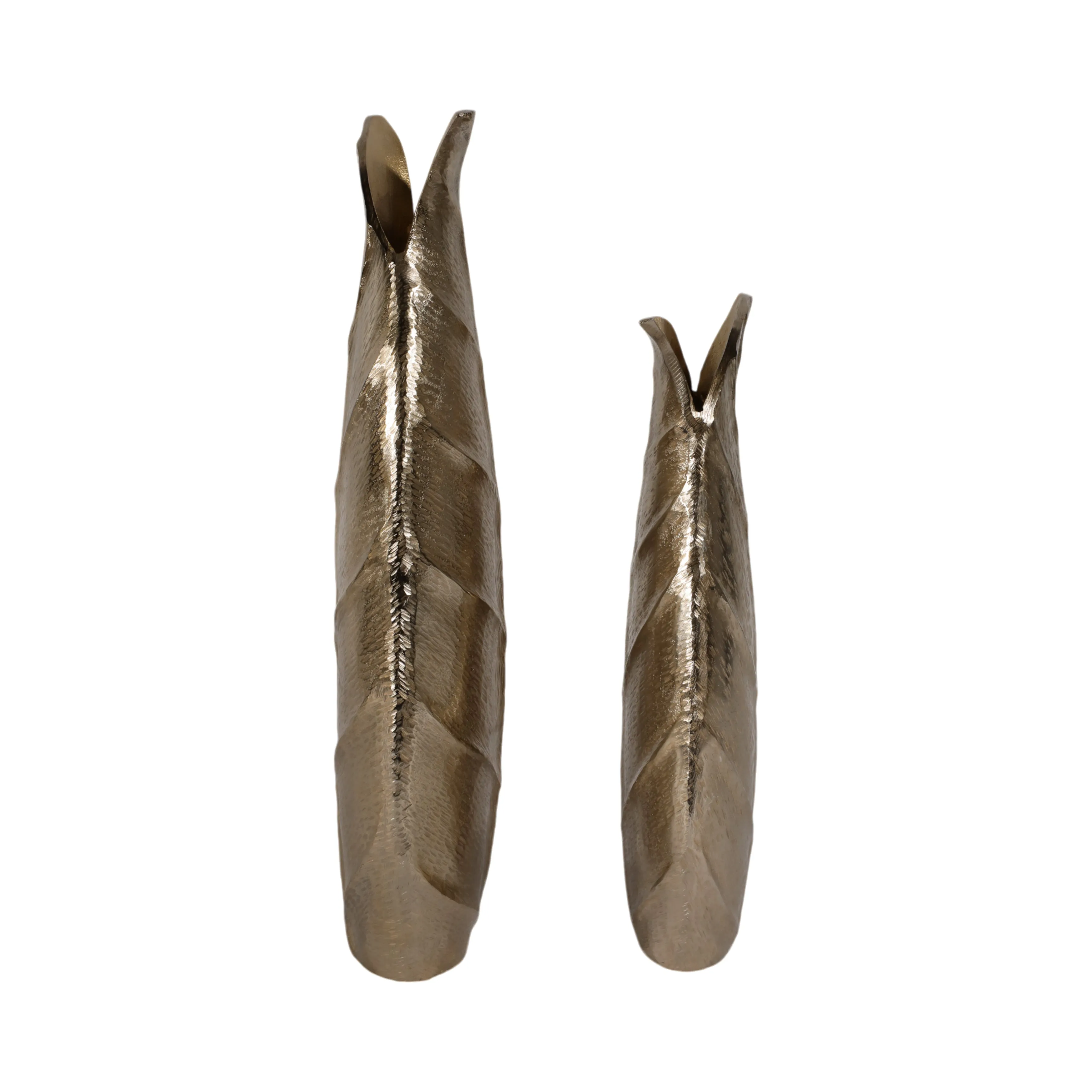 Metal, S/2 16/21" Fauna Leaf Vases, Champagne