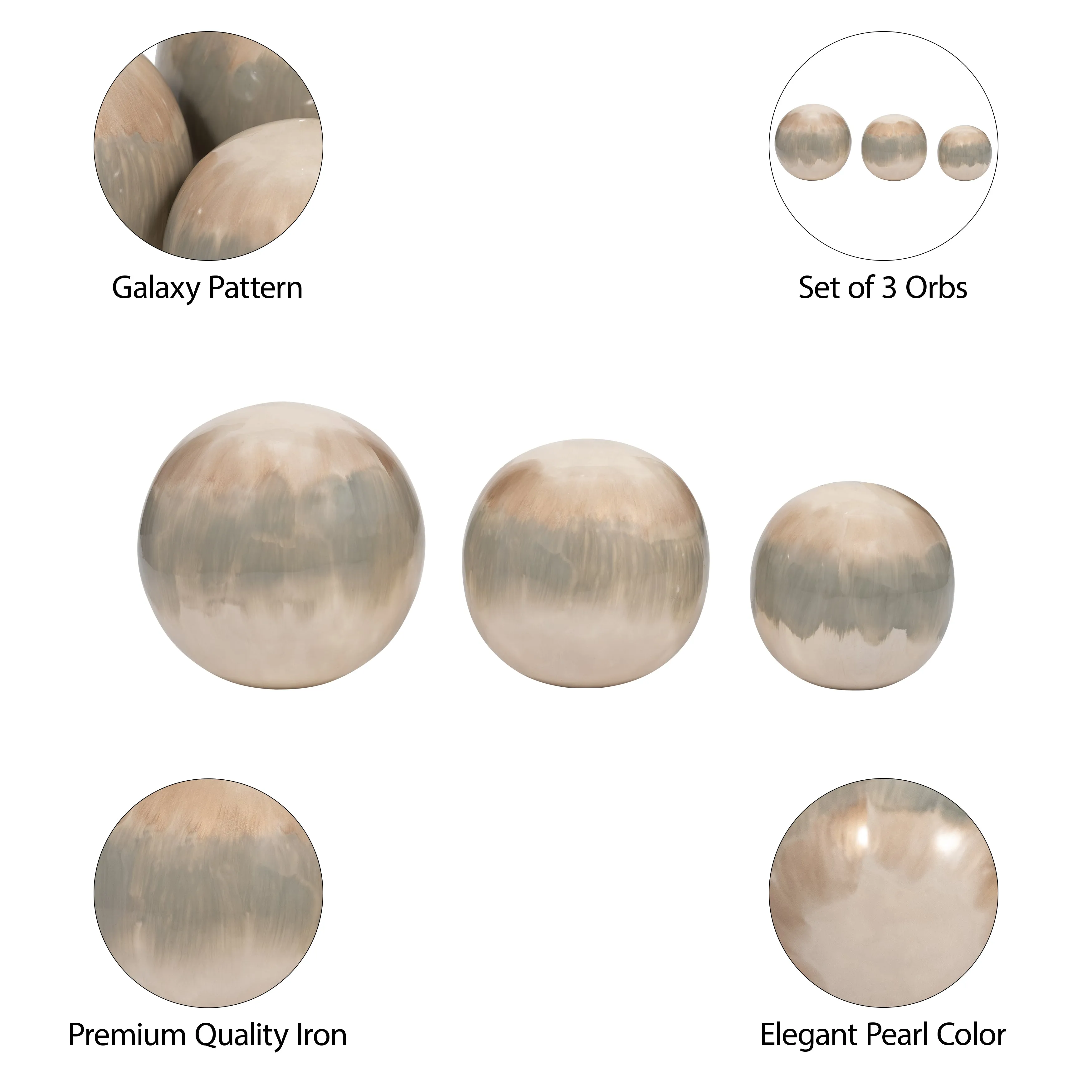 METAL, S/3 4/5/6" GALAXY ORBS, PEARL