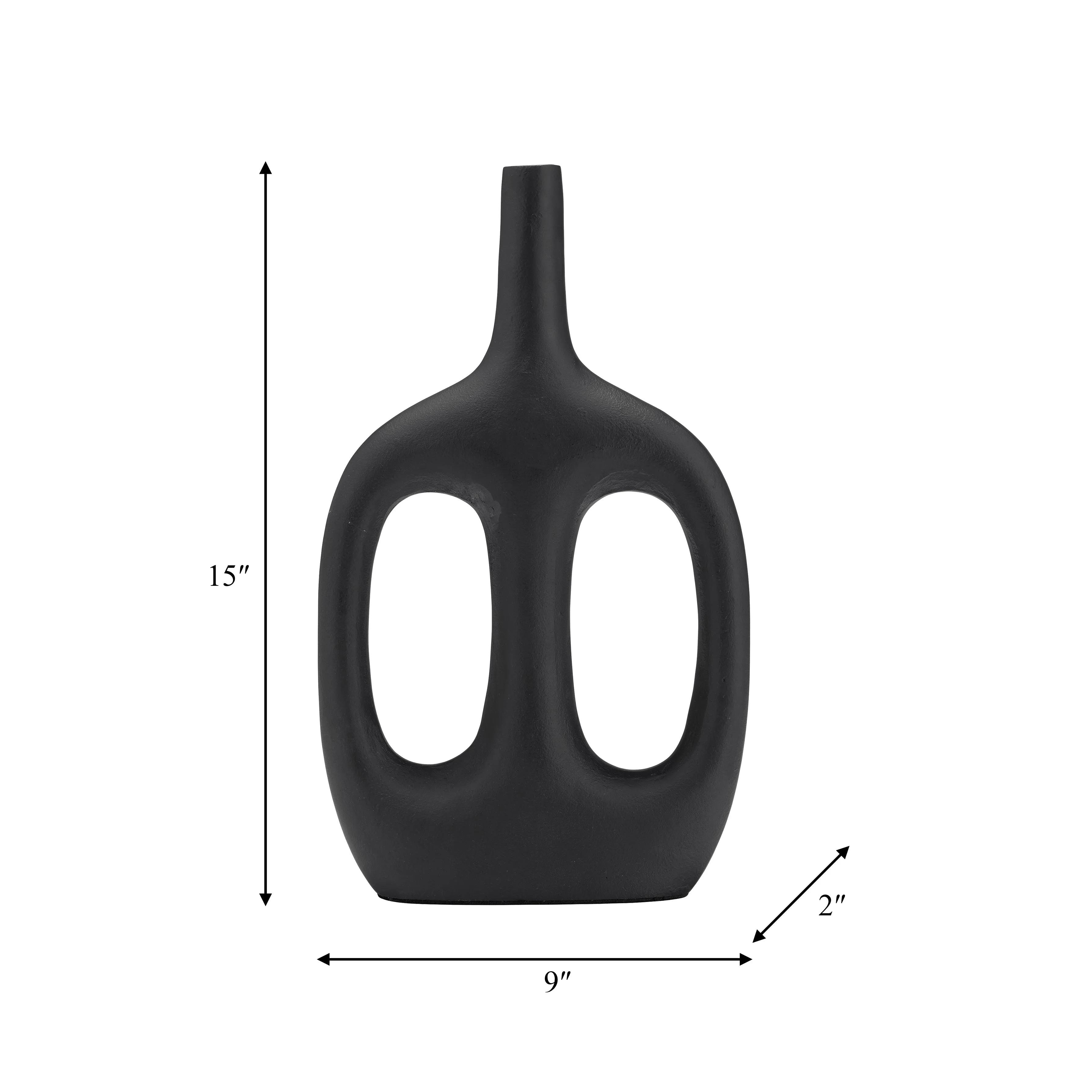 Metal,14"H,Hollow Handles Vase,Black