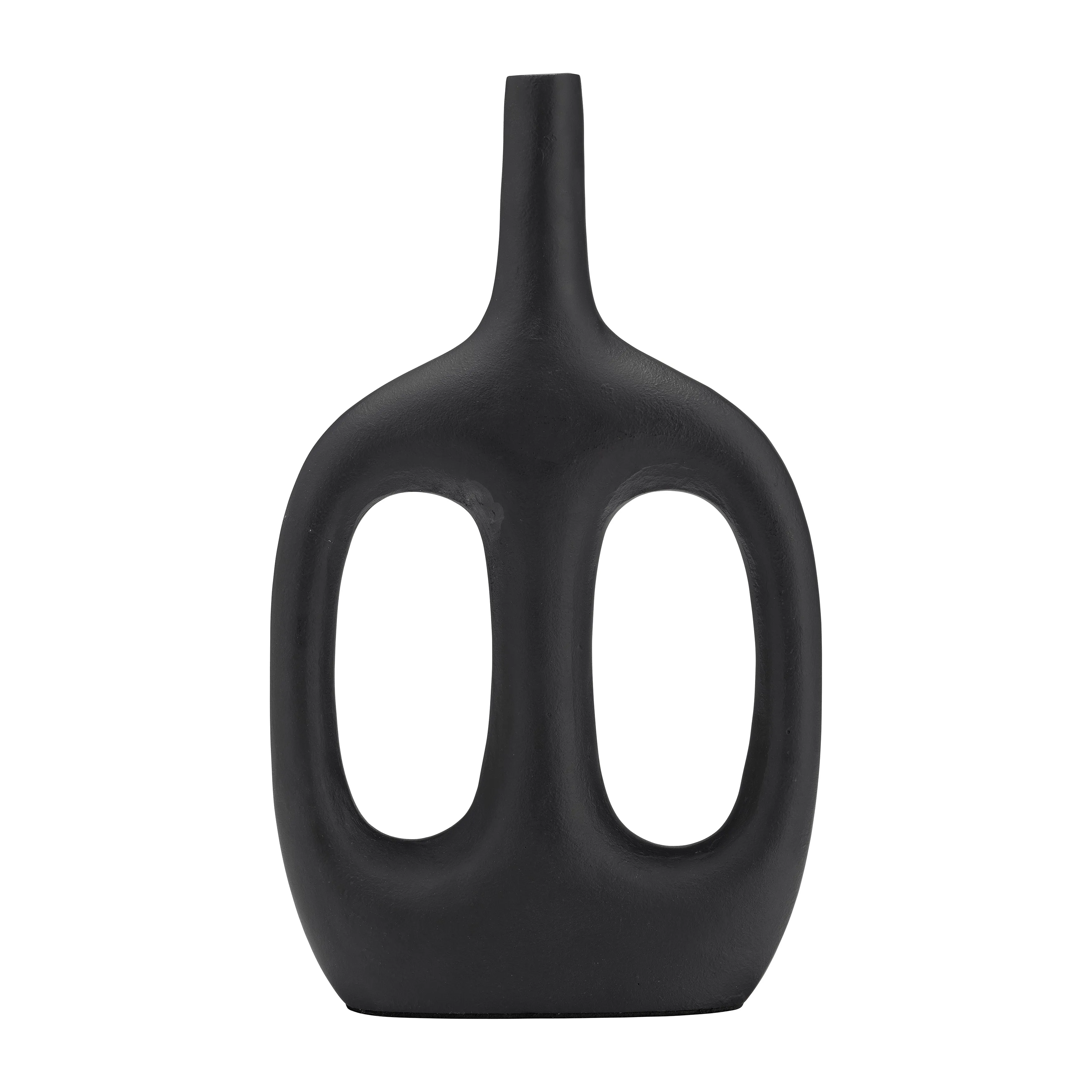 Metal,14"H,Hollow Handles Vase,Black