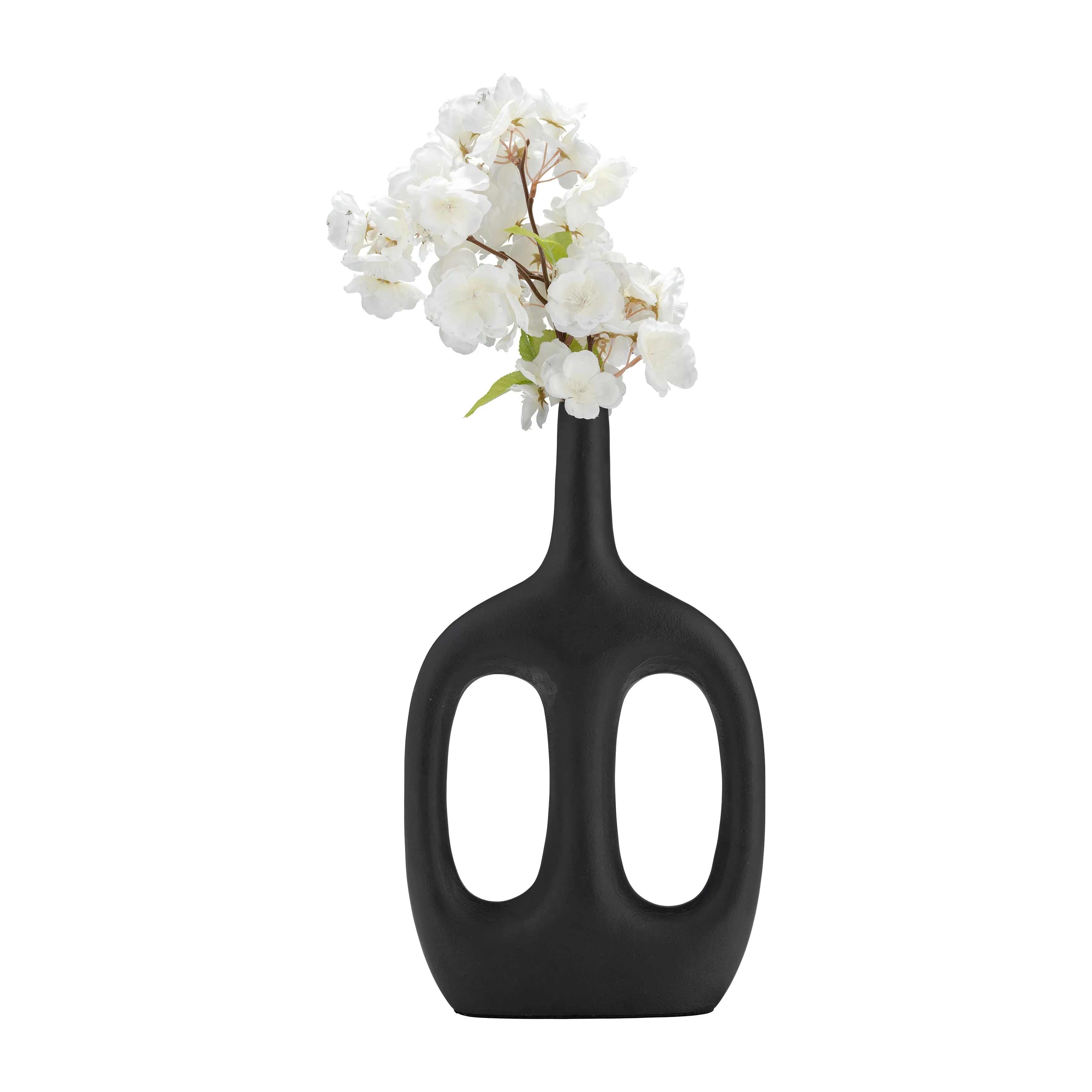 Metal,14"H,Hollow Handles Vase,Black