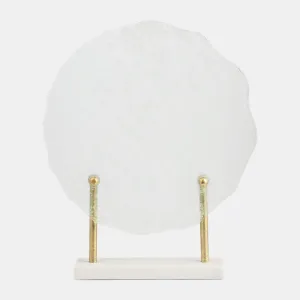 METAL,21"H,SPECKLED GLASS DISC ON MARBLE STAND,WHI