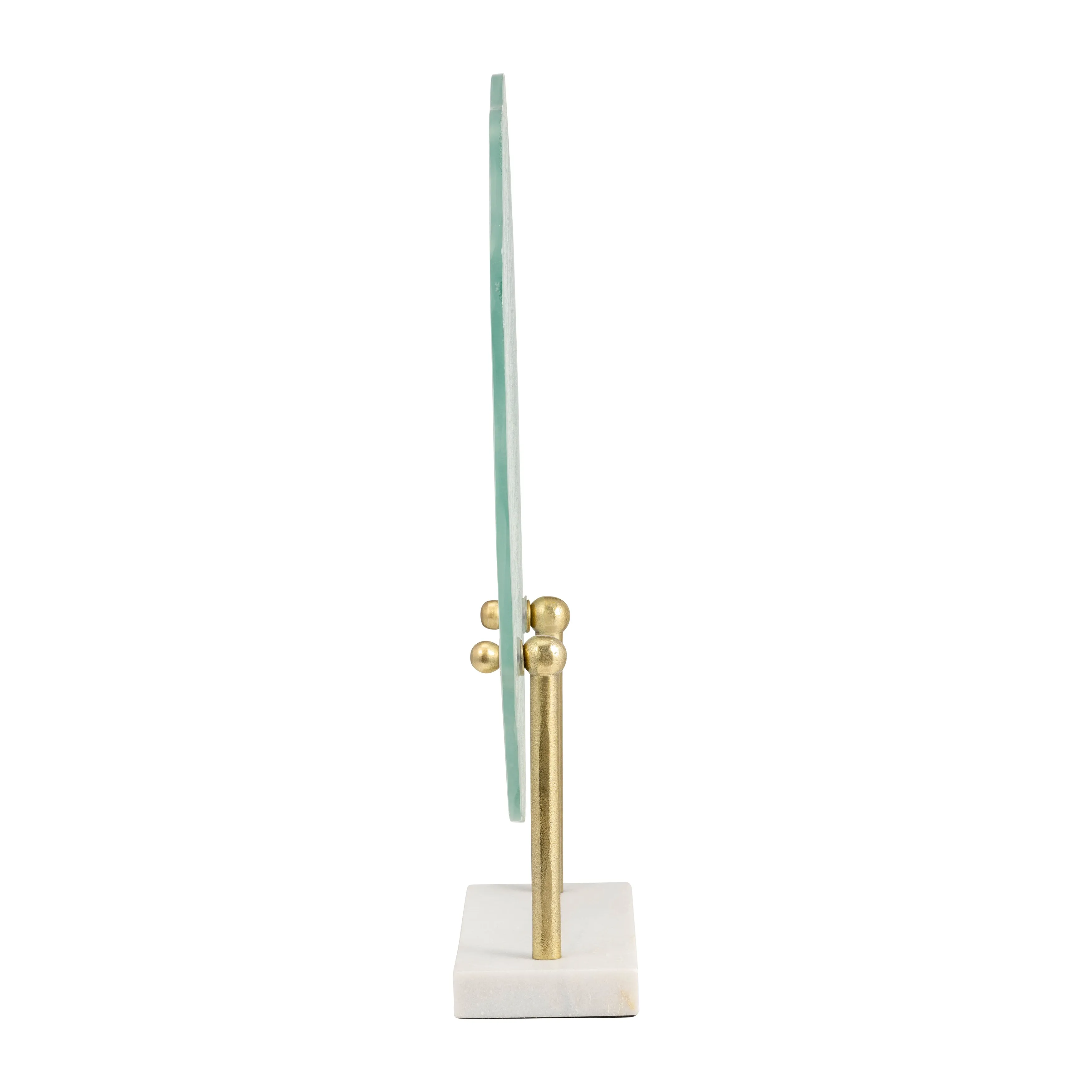 METAL,21"H,SPECKLED GLASS DISC ON MARBLE STAND,WHI