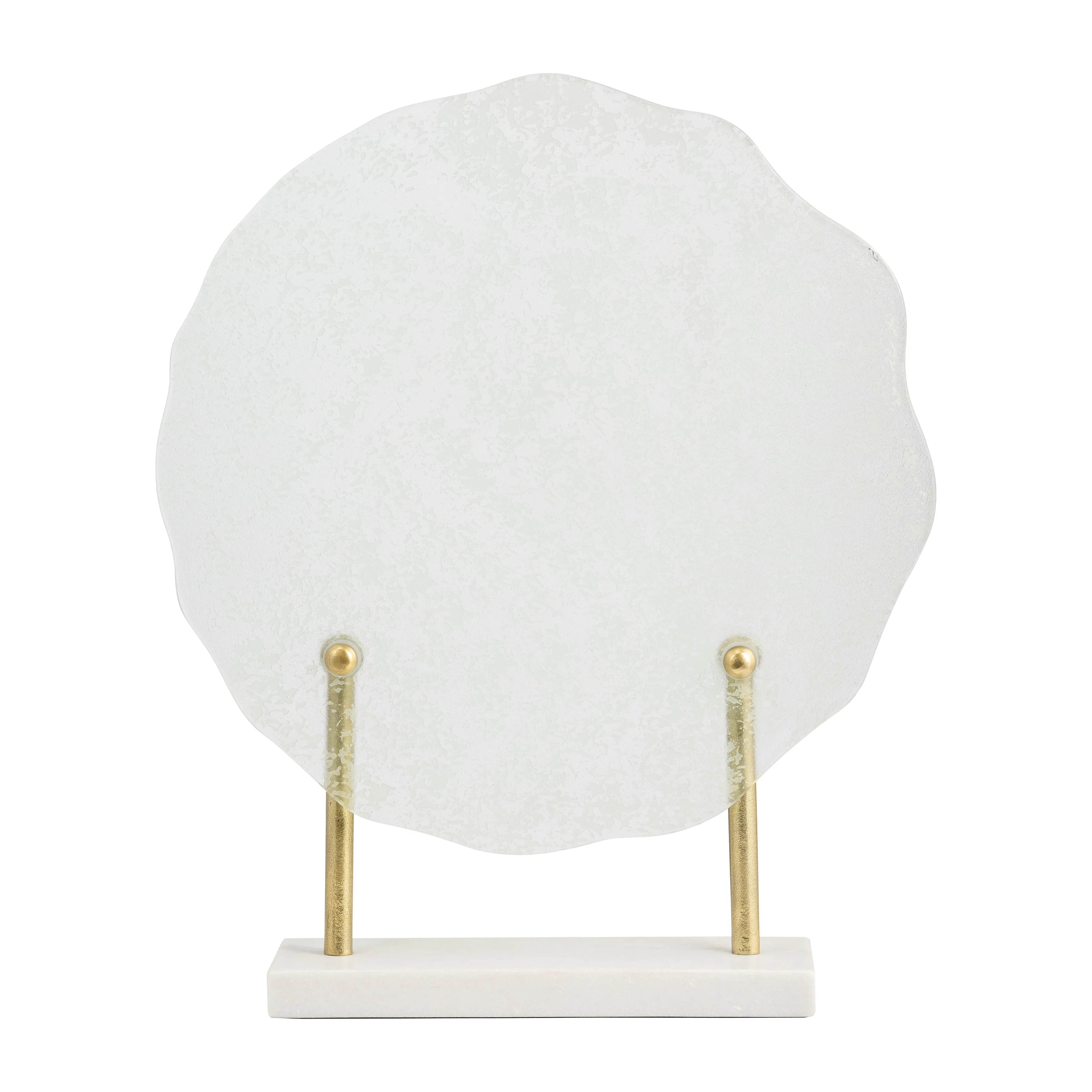 METAL,21"H,SPECKLED GLASS DISC ON MARBLE STAND,WHI