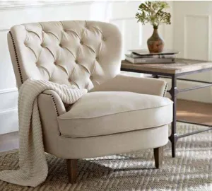 Modern Armchair in Velvet and Swedish Wood - 90x80x90 cm - Beige - by Alhome - AL-32