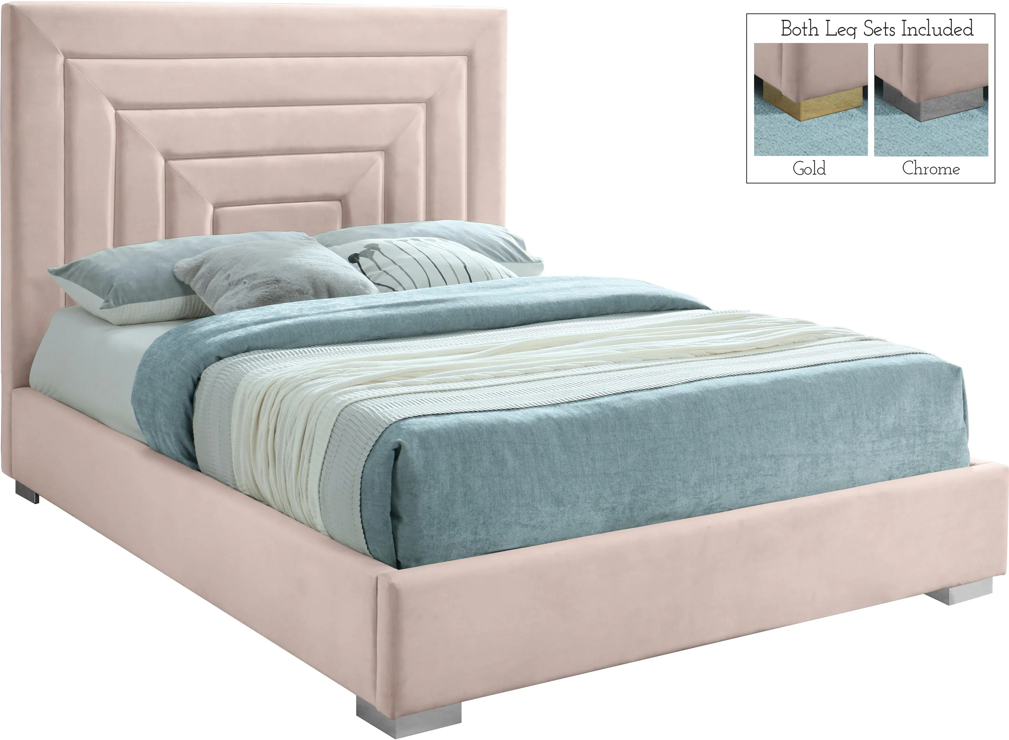 Nora Pink Velvet Queen Bed